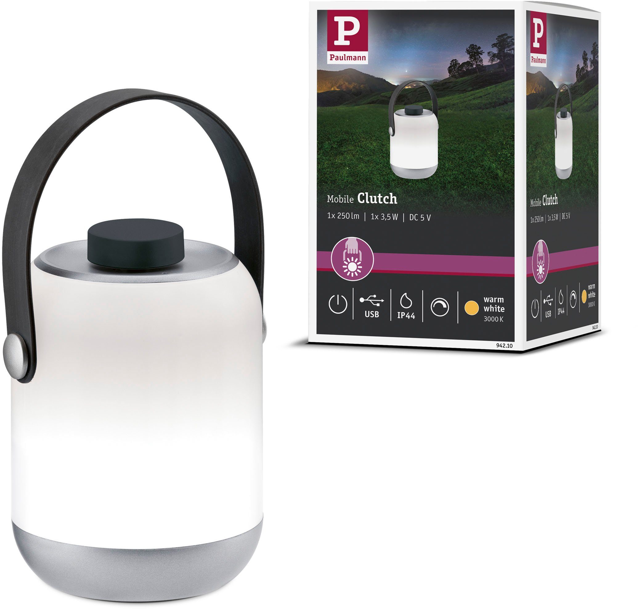 Paulmann Tafellamp Buiten Mobiele Tafel lamp Clutch IP44 3000K 1,6W 5V dimbaar (1 stuk) tafellampen grijs