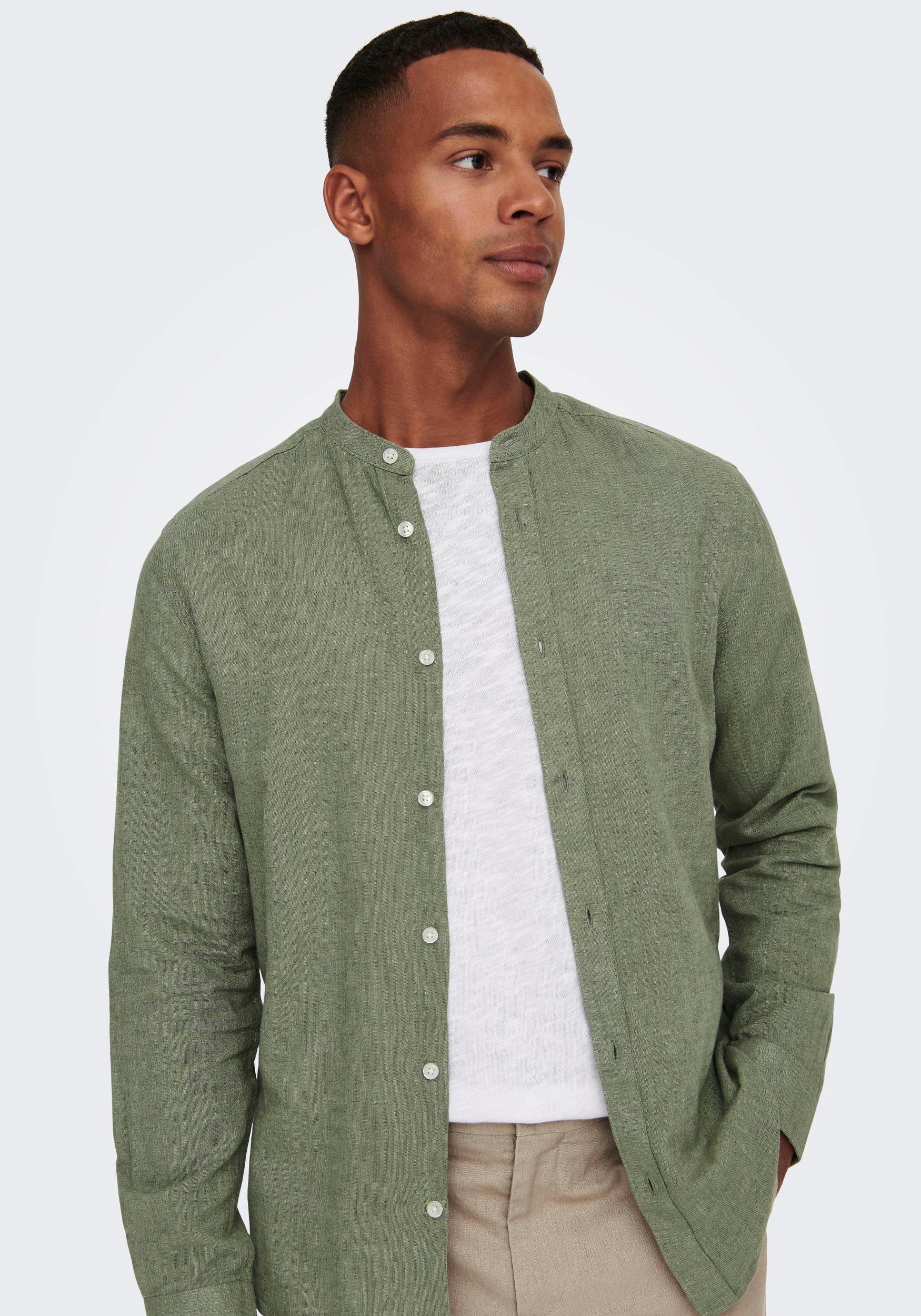 ONLY & SONS Overhemd met lange mouwen ONSCAIDEN LS SOLID LINEN MAO SHIRT NOOS