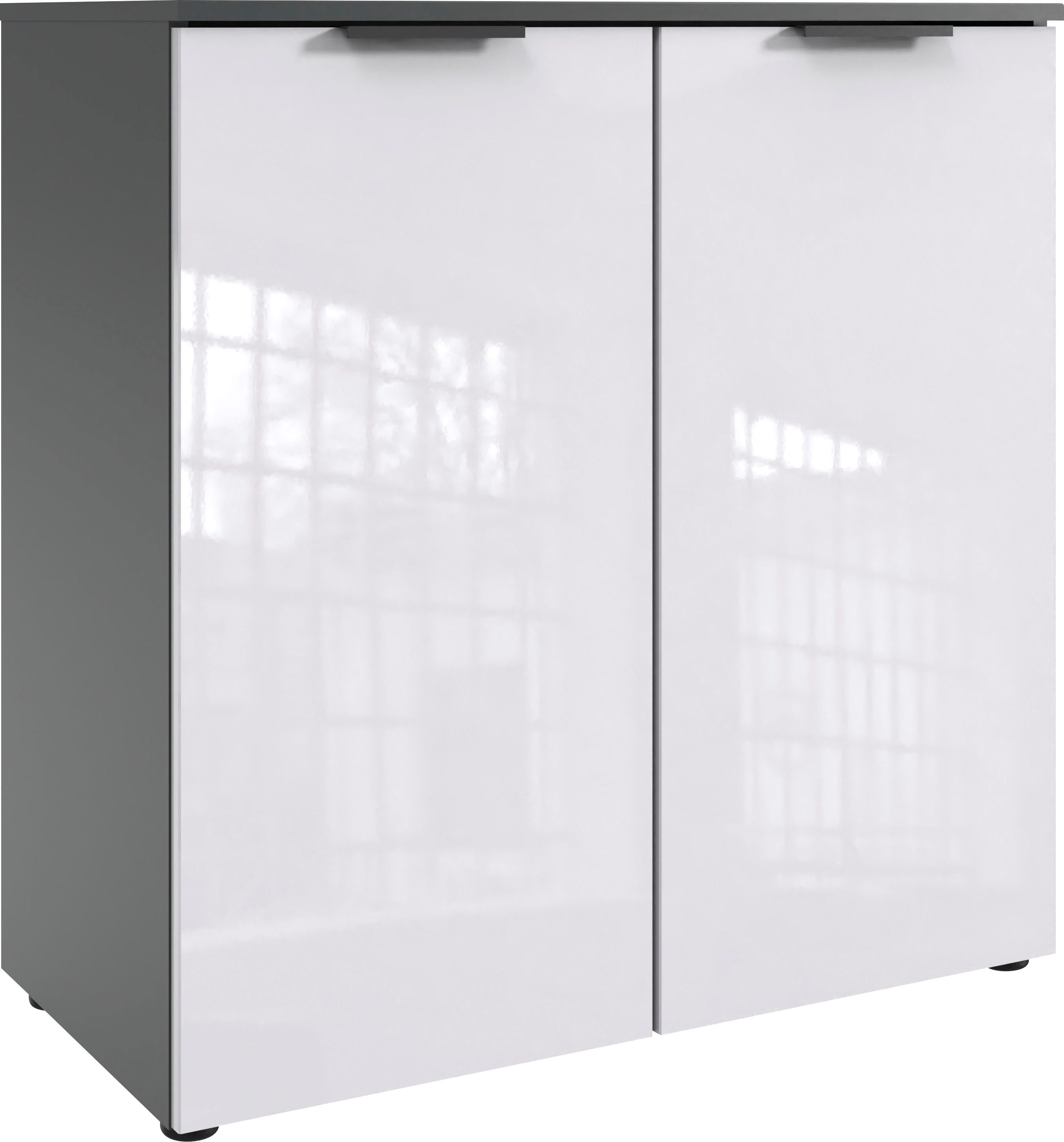 Wimex Kast Level36 D by fresh to go 2-deurs met soft-close functie, gelakte voorkant, zwarte handgrepen dressoirs wit