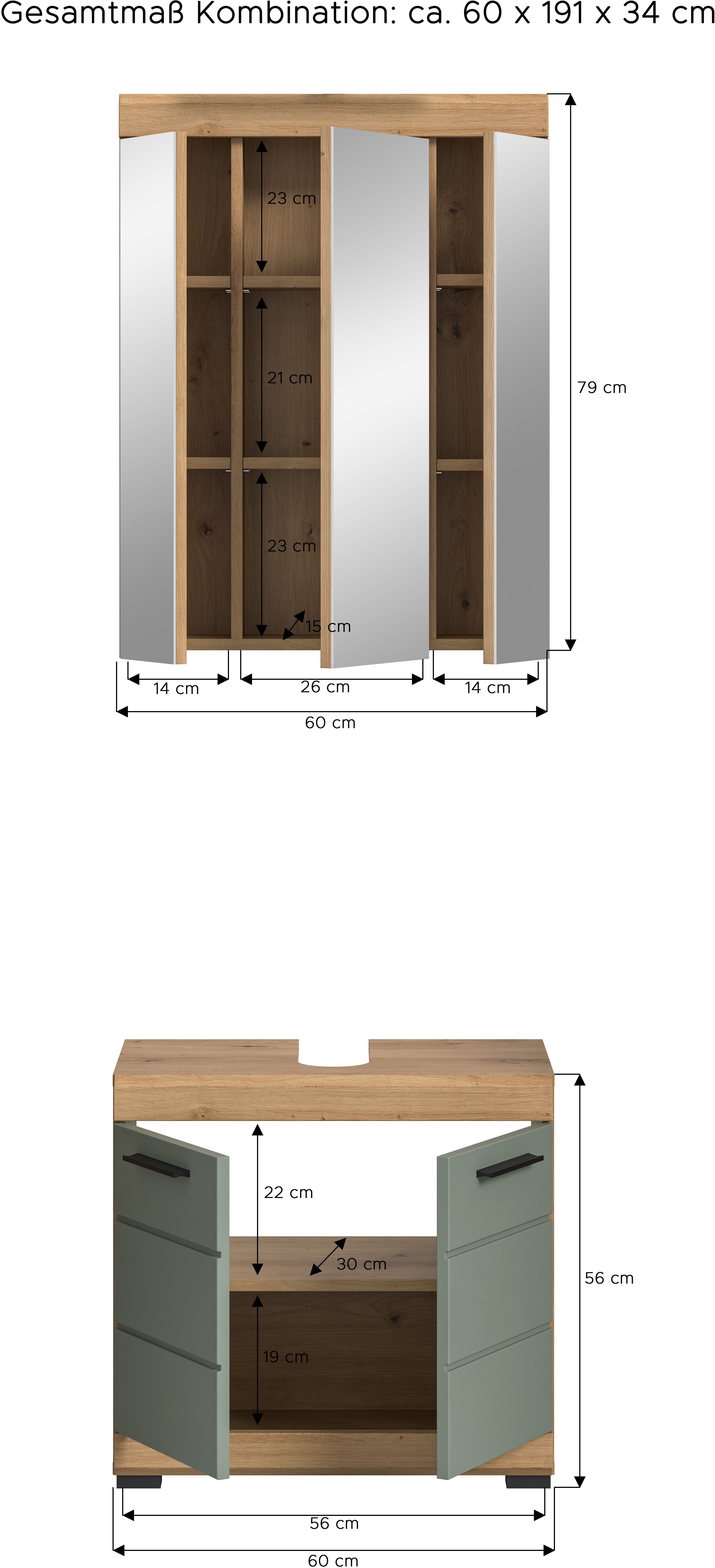 INOSIGN Badkamerserie Siena, 2-delig, bestaande uit: onderkast voor wastafel, spiegelkast in verschillende kleuren verkrijgbaar, badkamermeubels, combinatie, badkamer (set, 2 stuks)