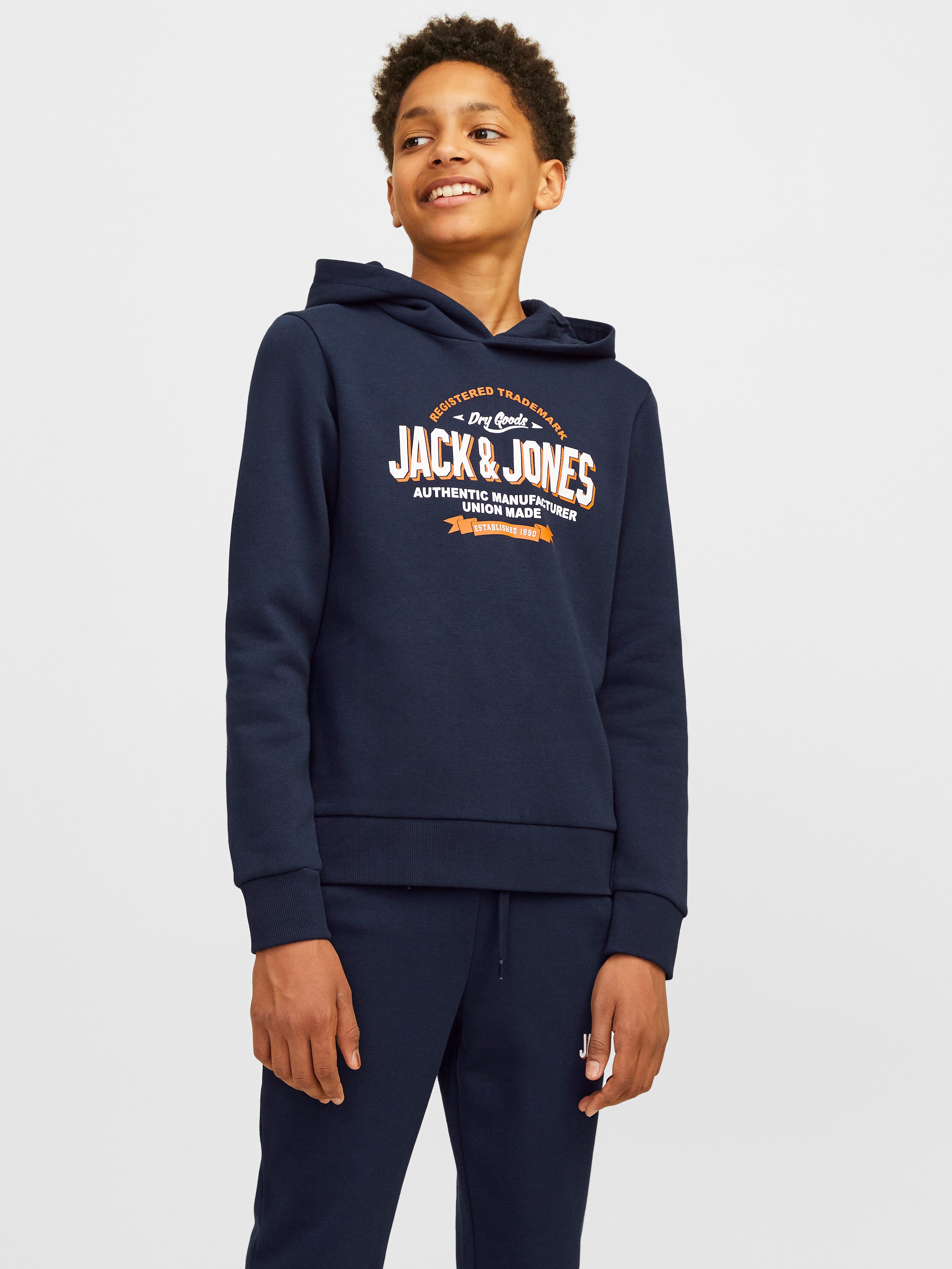 Jack & jones JUNIOR hoodie JJELOGO met logo donkerblauw Sweater Logo 152