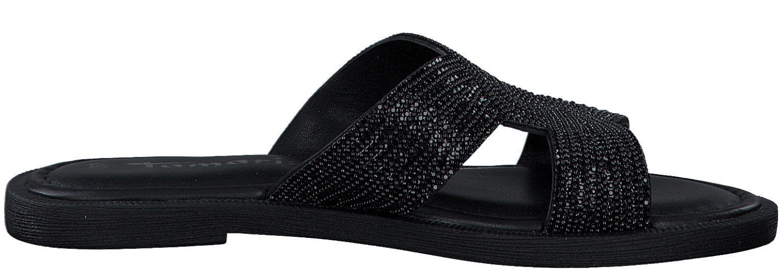 Tamaris Slippers , blokhak, feestmode, zomerschoen met fonkelende bandage