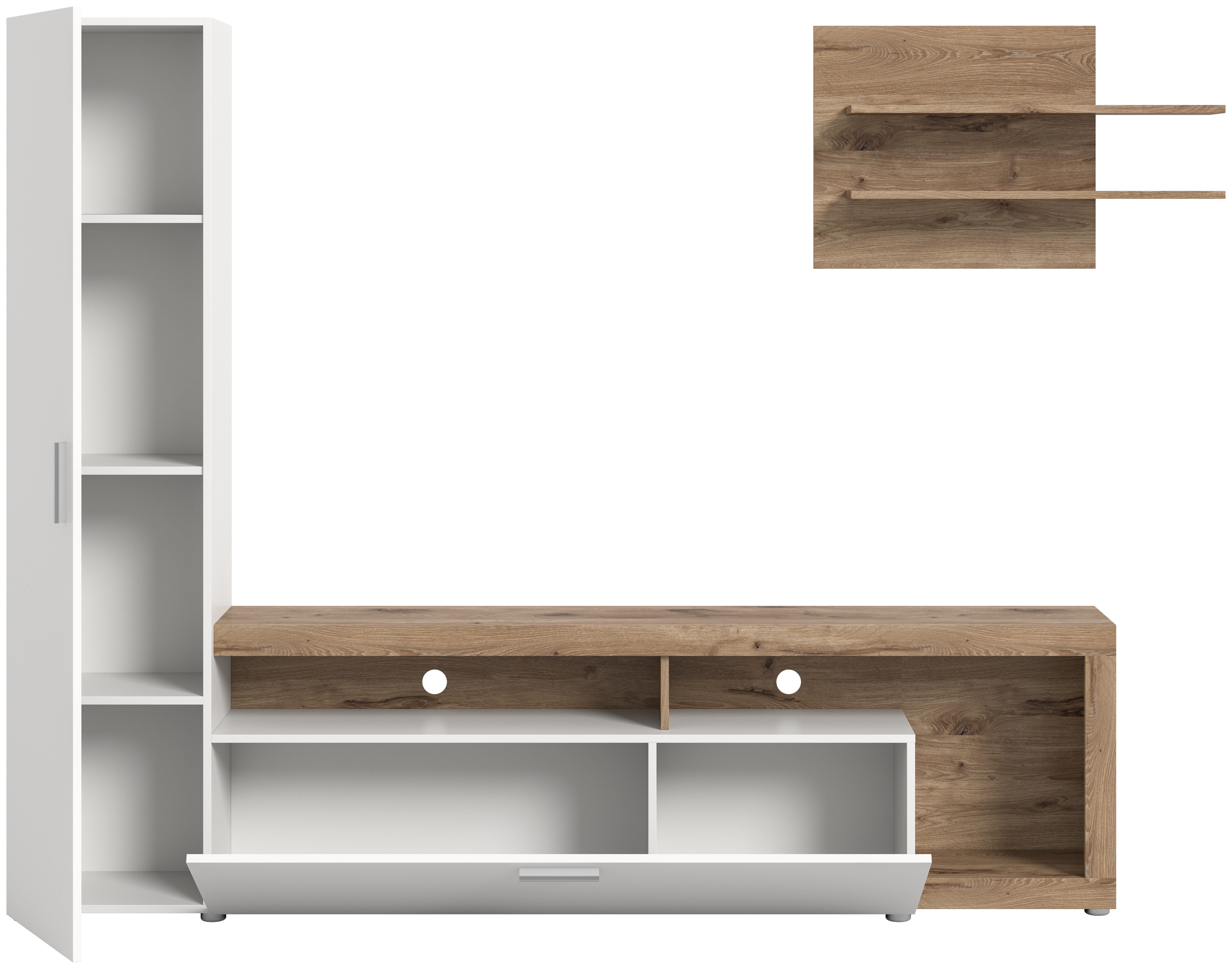 INOSIGN Wandmeubel Kryss, Breedte 218cm, bestaat uit: Hoge kast, Lowboard, Wandplank Woonwand, mediawand, TV-wand, wooncombinatie, combinatie, TV-meubels (3-delig)