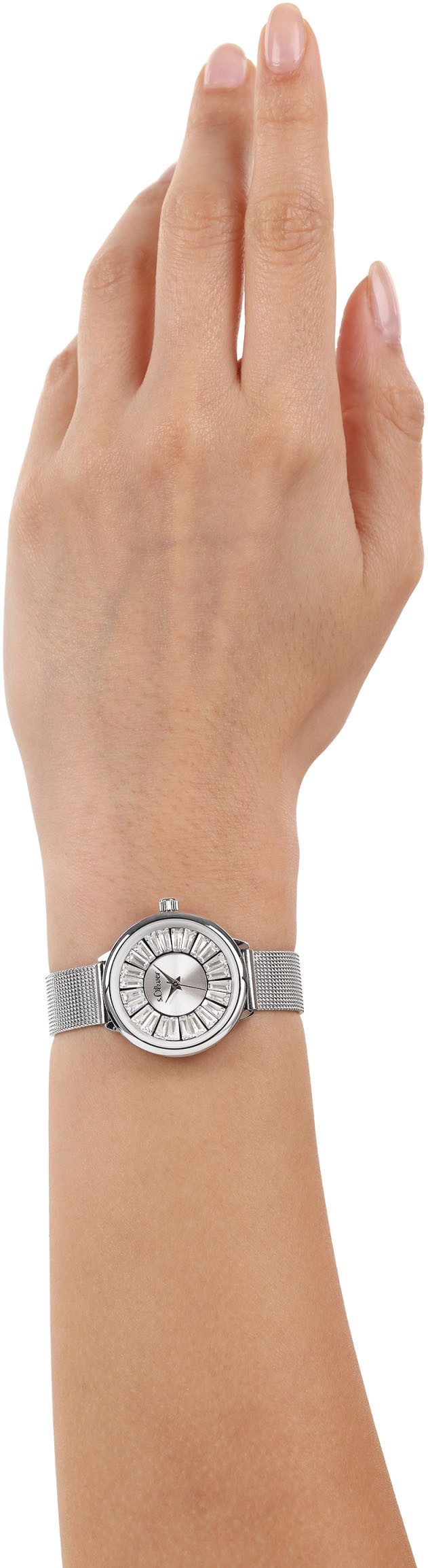 s.Oliver Kwartshorloge Horloge, dameshorloge, stalen band, glasstenen