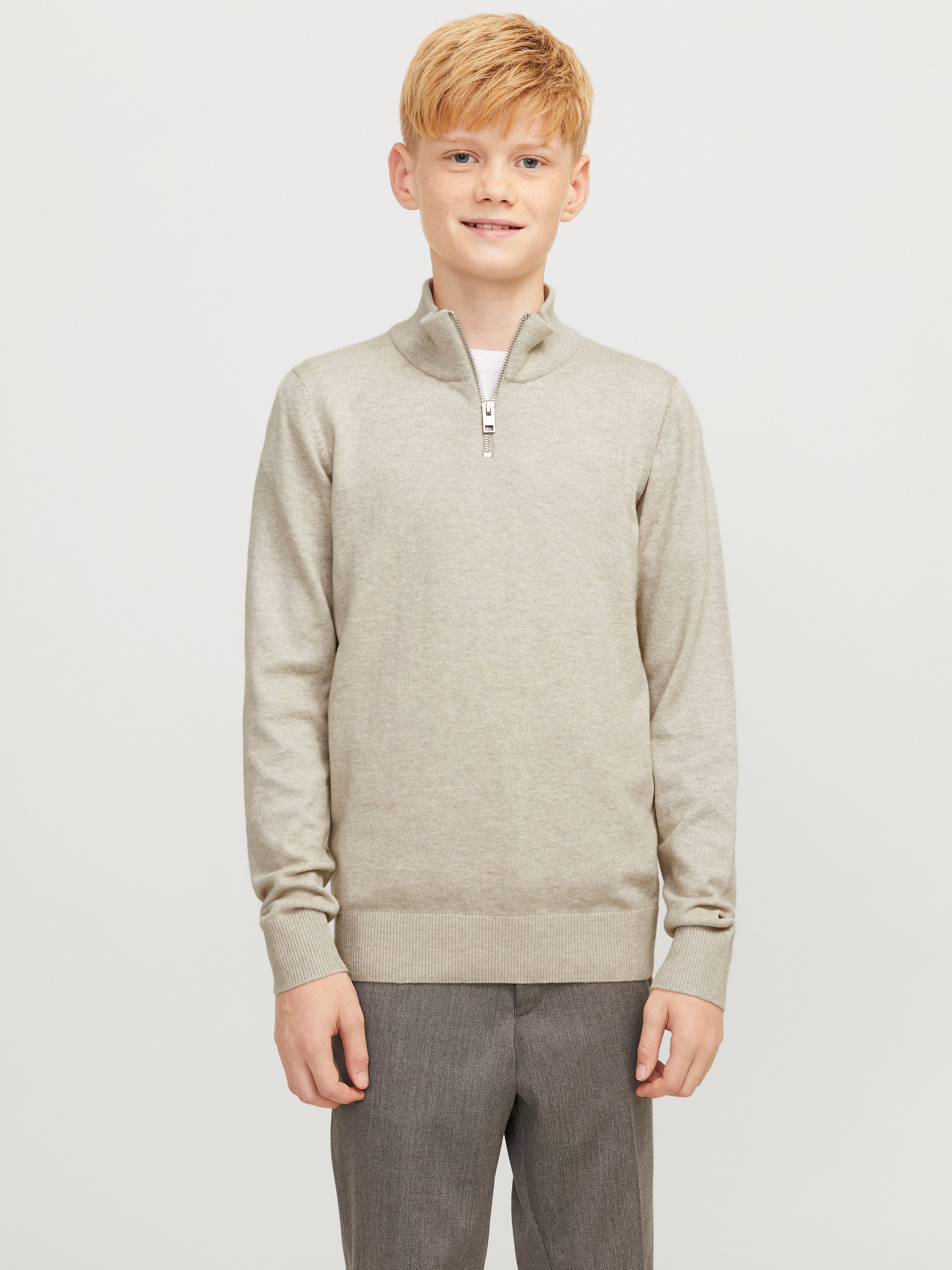 Jack & Jones Junior Schipperstrui JJEEMIL KNIT HALF ZIP NOOS JNR jongens truien maat 176 beige