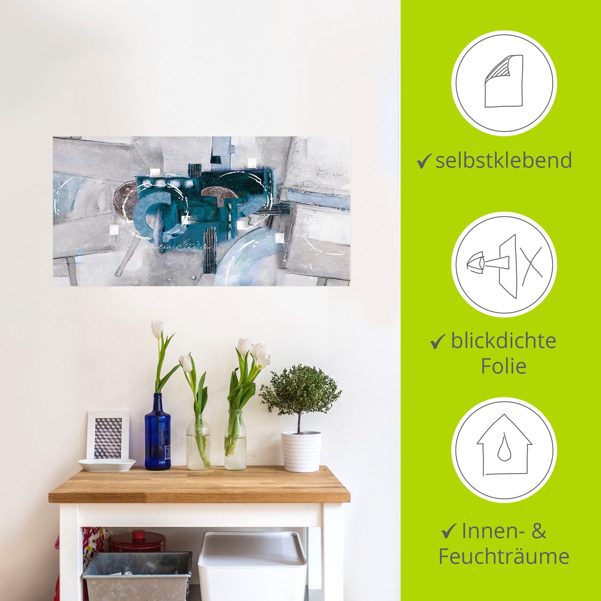 Artland Artprint Abstracte blauwe rondjes als artprint van aluminium, artprint voor buiten, artprint op linnen, poster, muursticker