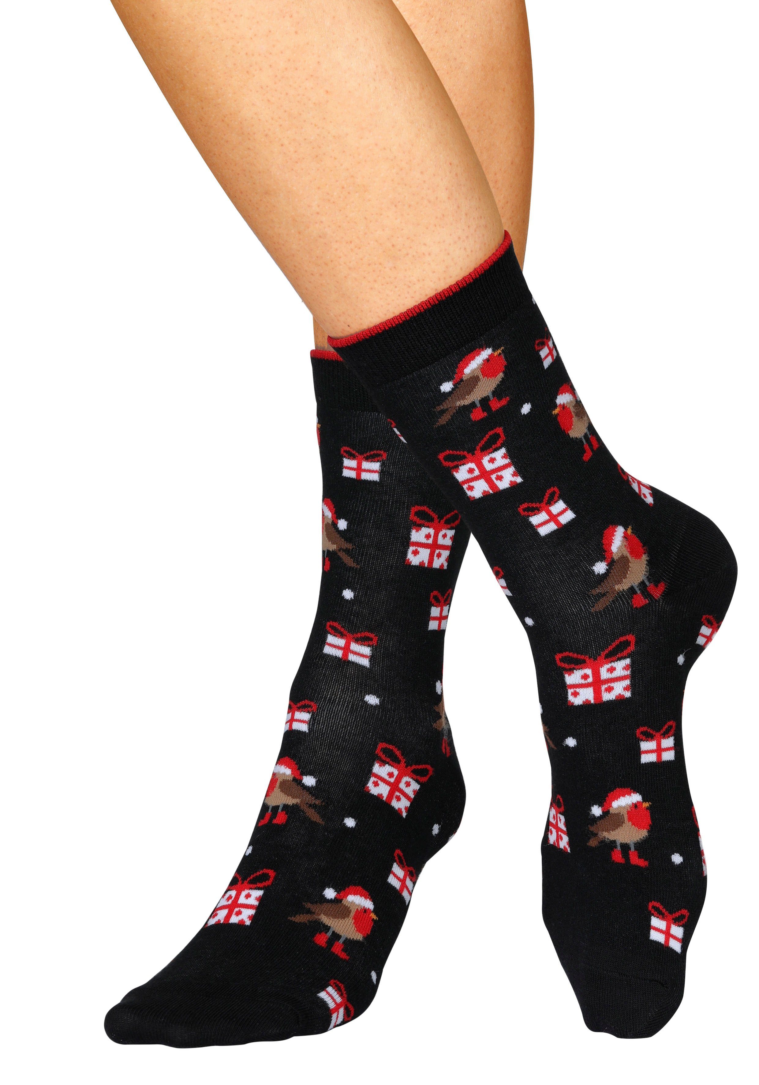 H.I.S Sokken met leuke kerstmotieven (set, 3 paar)