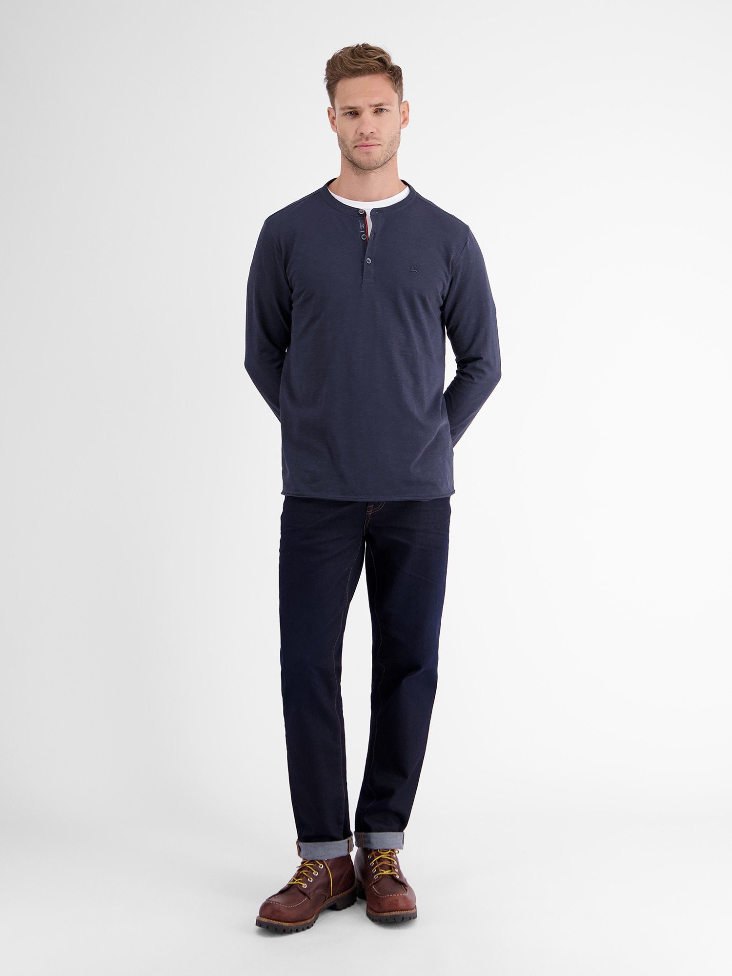 Lerros Shirt met lange mouwen LERROS slub-jersey serafino, longsleeve
