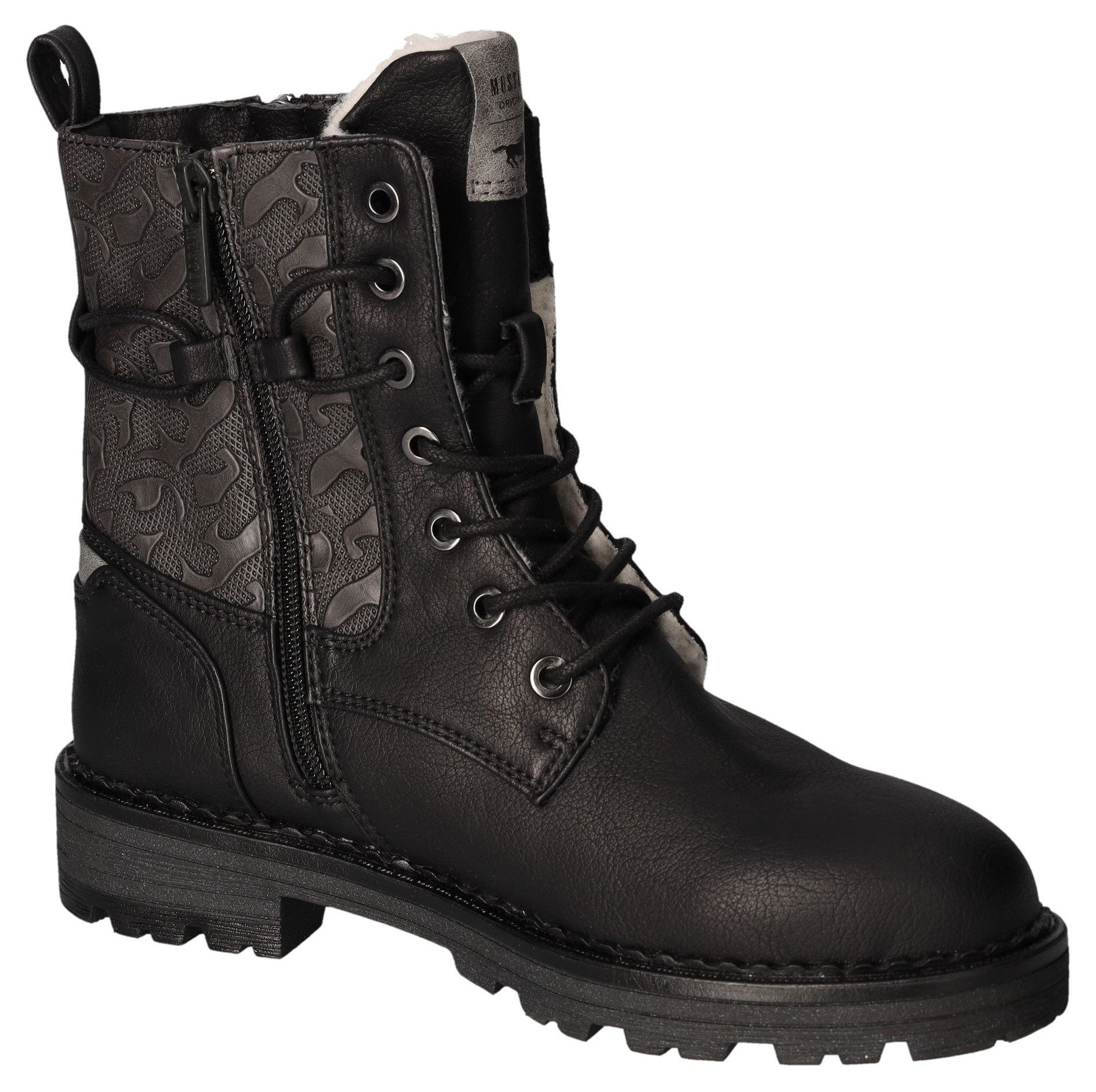 Mustang Shoes Winterlaarzen hakken, winter-enkellaars, veterschoenen, logo-opschriften