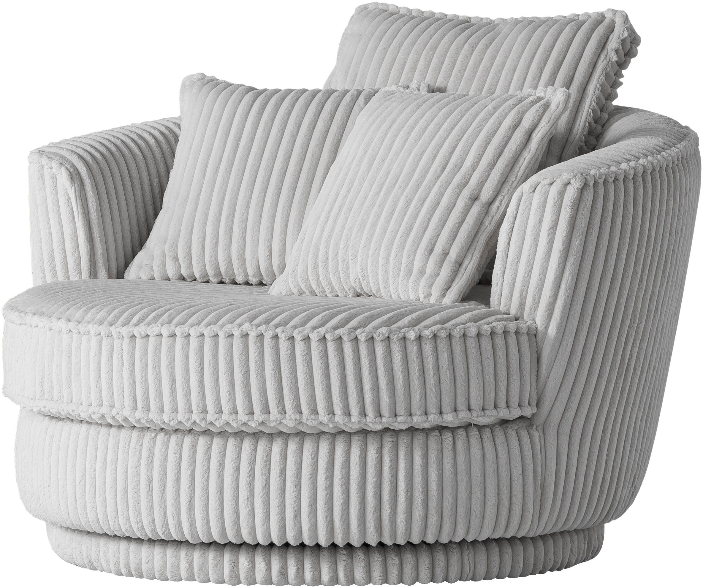 Leonique Draaibare fauteuil MAISIE, Love Seat XXL, leesfauteuil BIG- Zetel in MEGA CORD en geweven velours, 360 graden draaibaar
