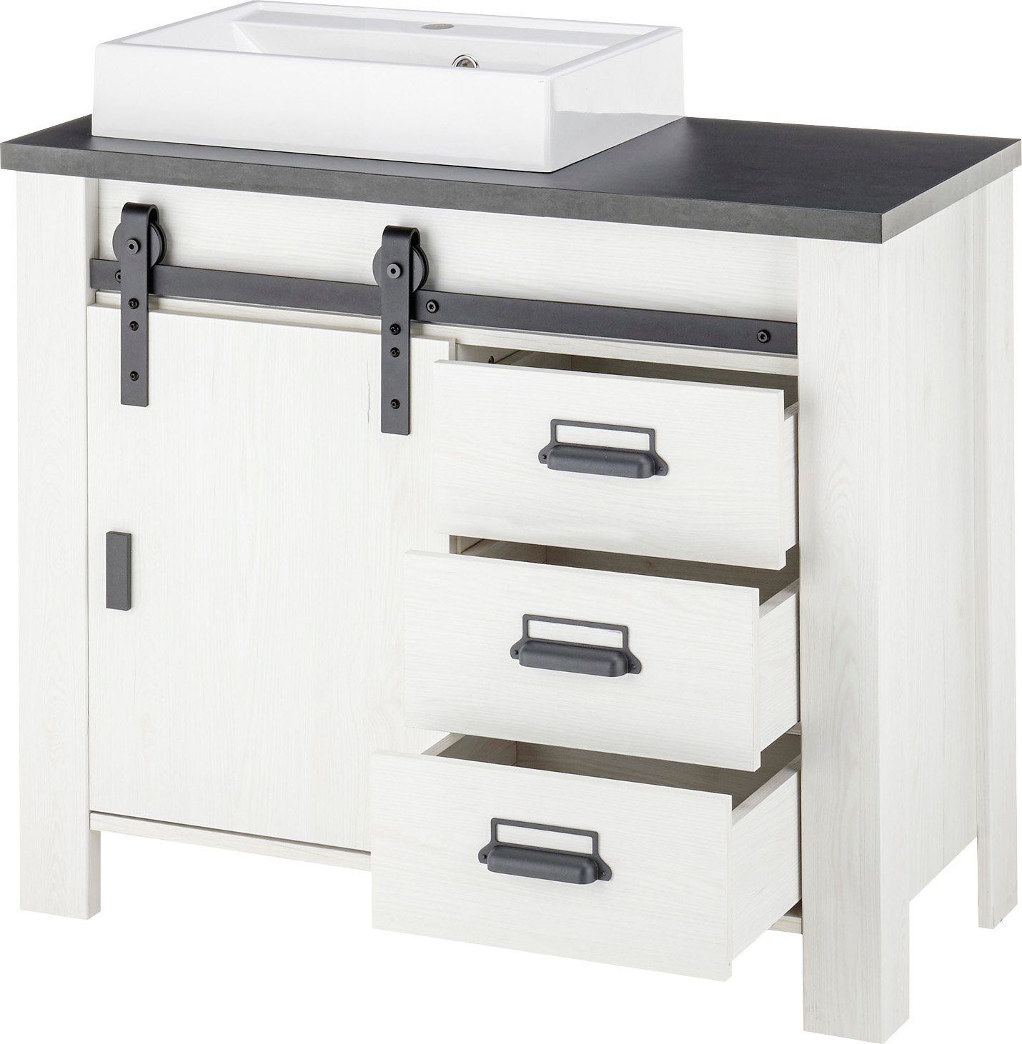 Home affaire Wastafelonderkast Sherwood Hout, schuurdeurbeslag en apothekersgrepen van metaal, hoogte 91 cm (1 stuk)