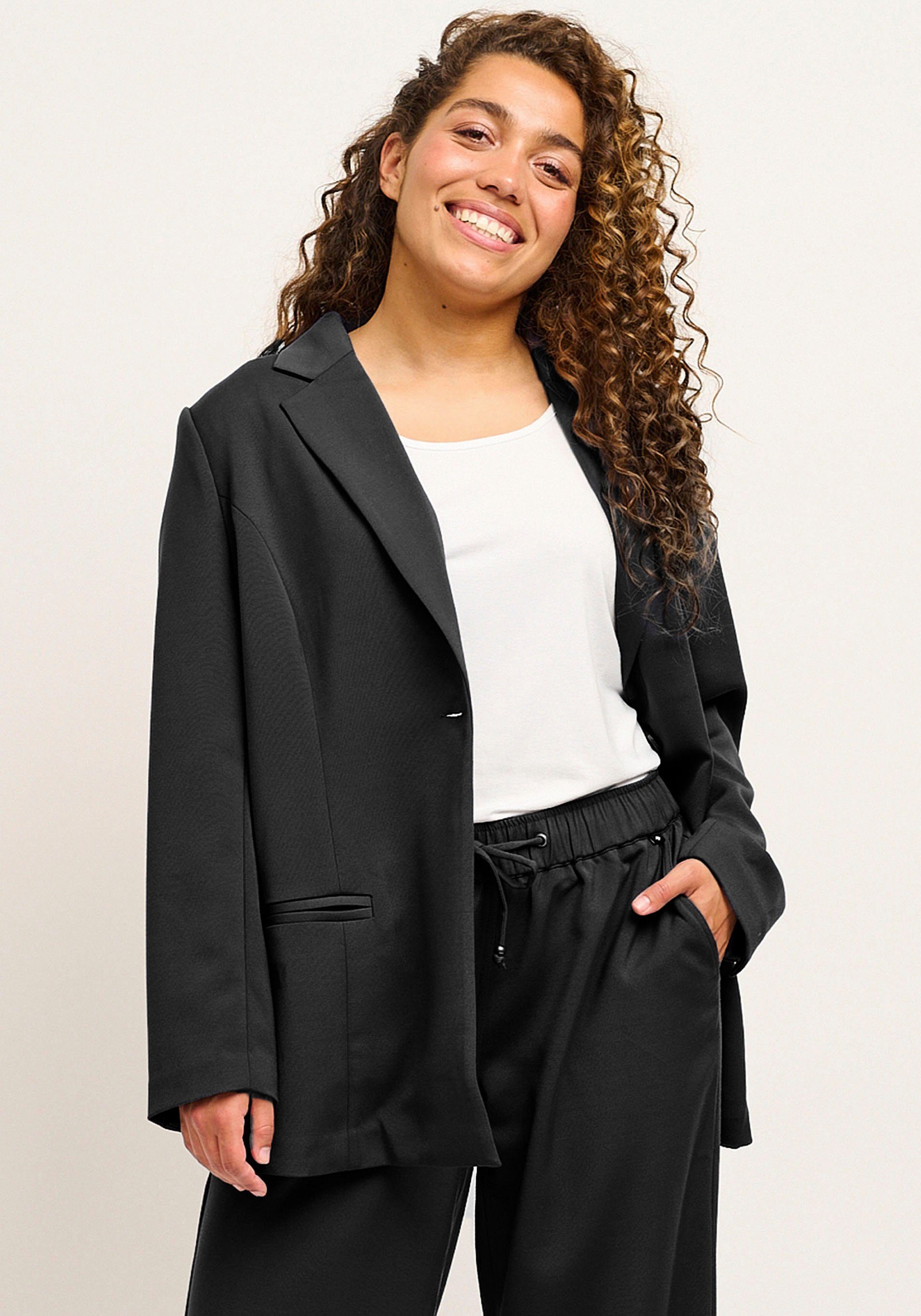 adia lange blazer met knoopsluiting zwart