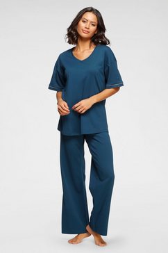 seidensticker pyjama met paspels blauw