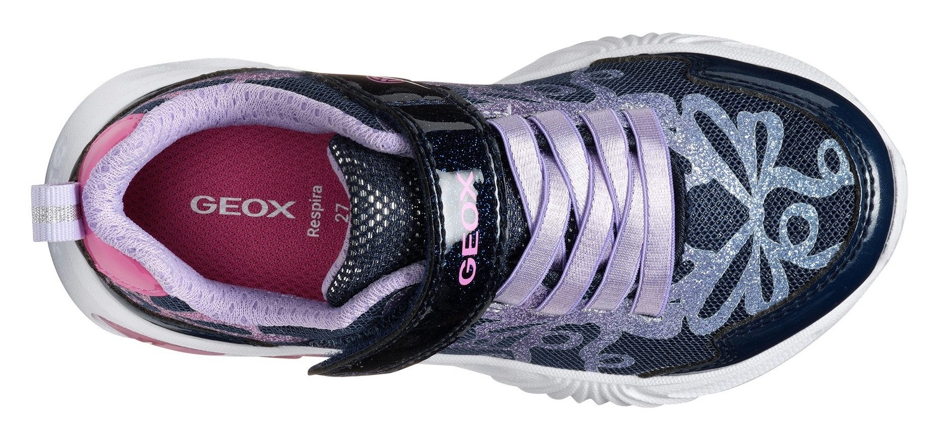Geox Sneakers J ASSISTER GIRL knipperschoen , klittenbandschoen met kleurrijke glitterstrikpatroon en knipperfunctie