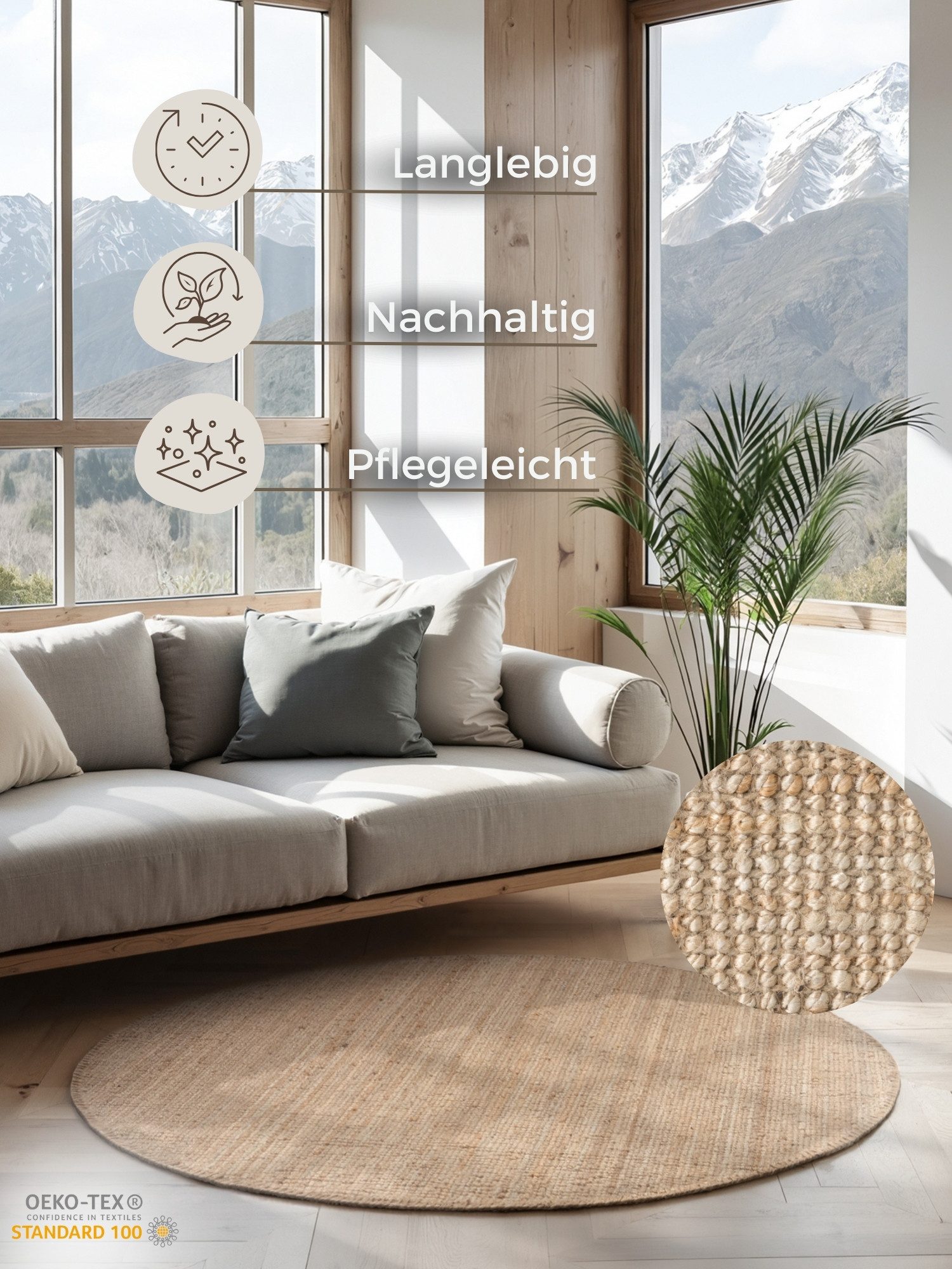 HANSE Home Vloerkleed Jaipur jute tapijt, als loper en rond 100% natuurlijke vezel, woonkamer, eetkamer, slaapkamer, grs