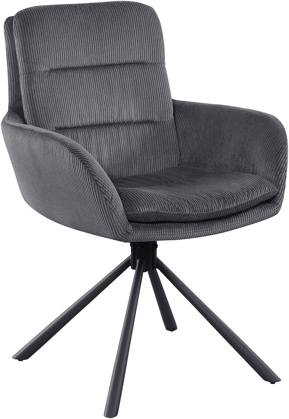 SalesFever Eetkamerstoel Pizzo armstoel Eetkamerstoel met cordstof, 360° draaifunctie (1 stuk) 4 poot stoelen grijs