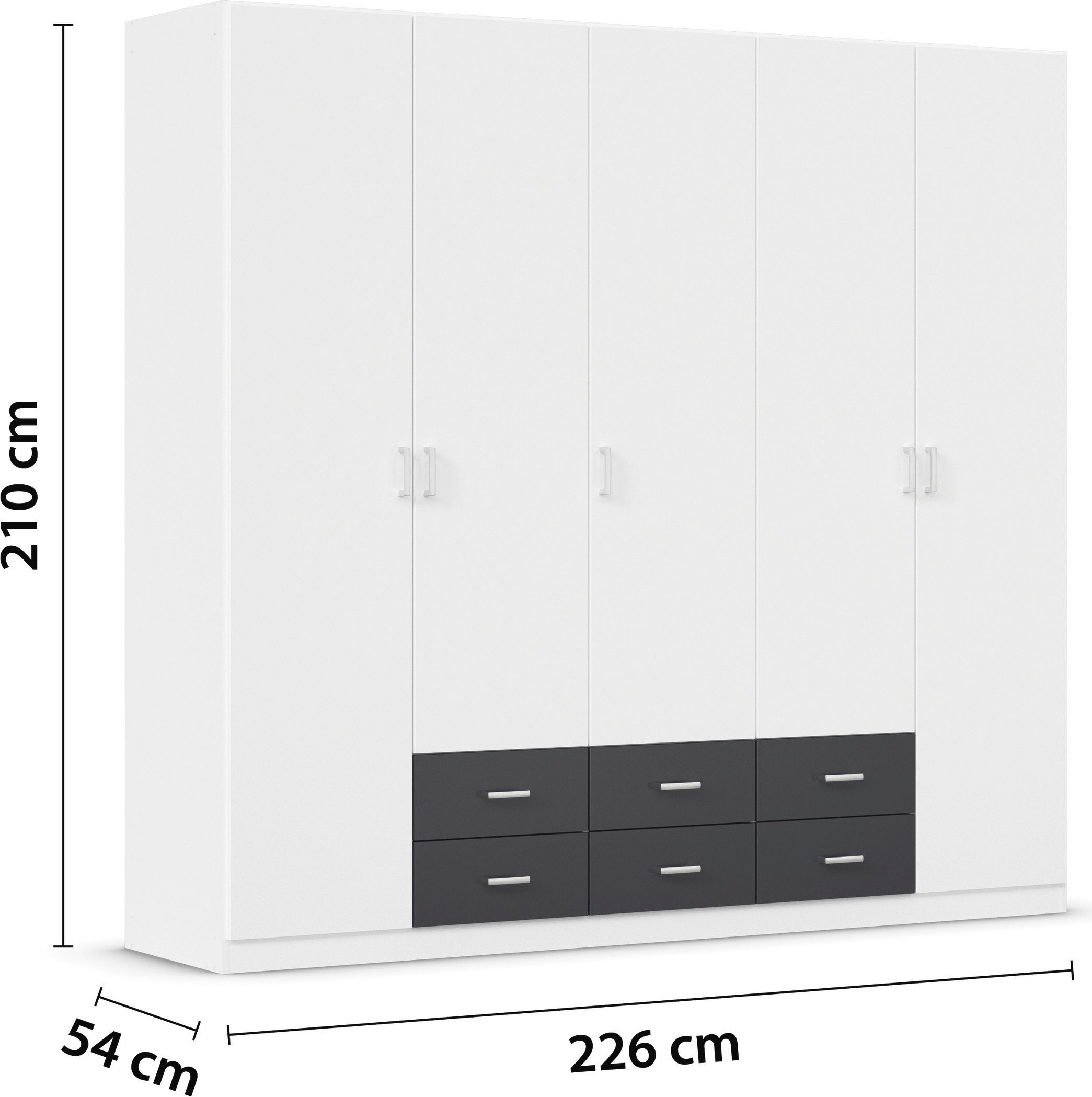 rauch Draaideurkast Kledingkast kast garderobe linnenkast GAMMA in 3 breedtes met 6 lades, in eenvoudig design topseller made in germany
