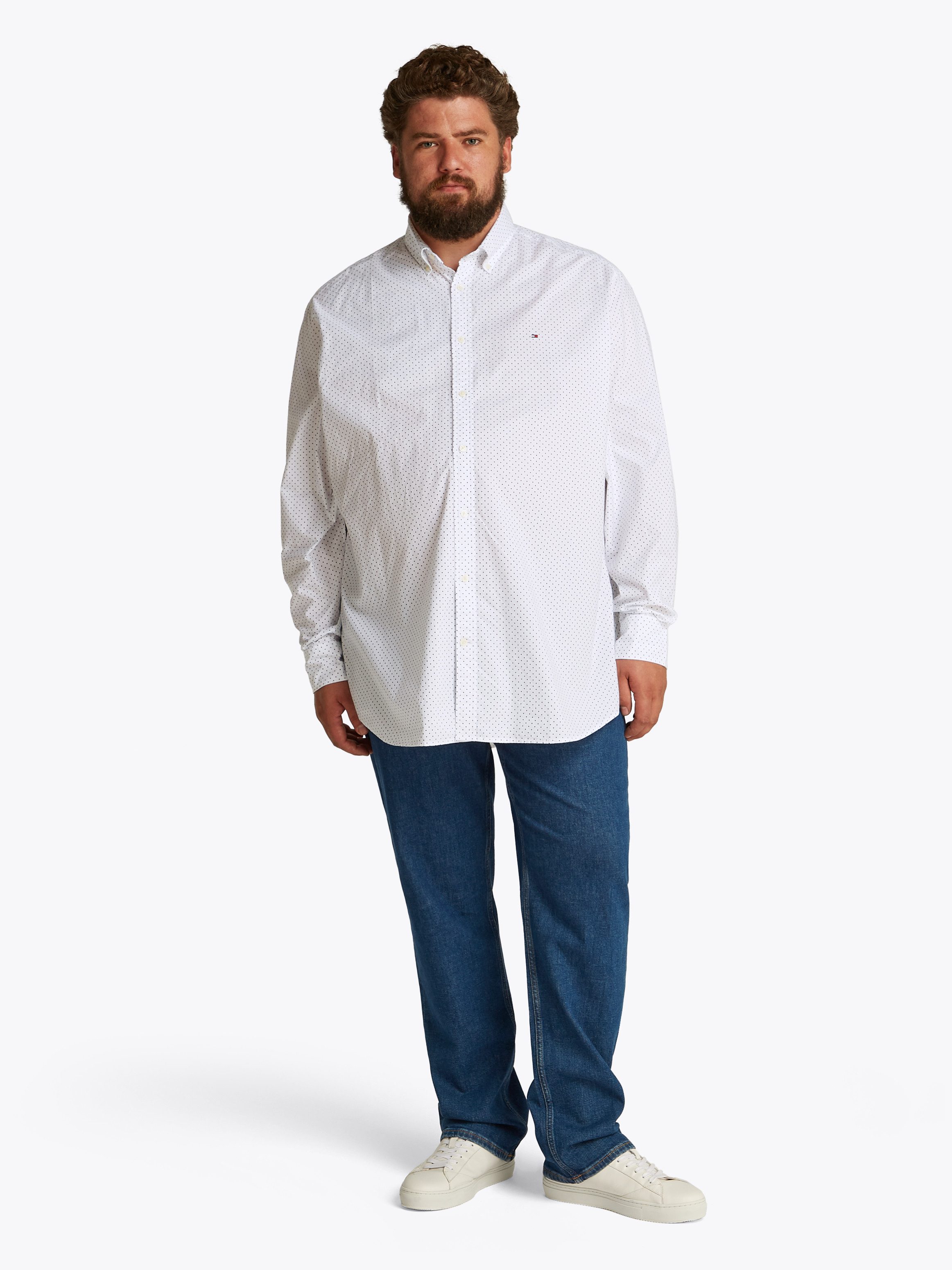 Tommy Hilfiger Overhemd met lange mouwen BT-FLEX POPLIN POLKA DOT S-B in grote maten, logoborduring