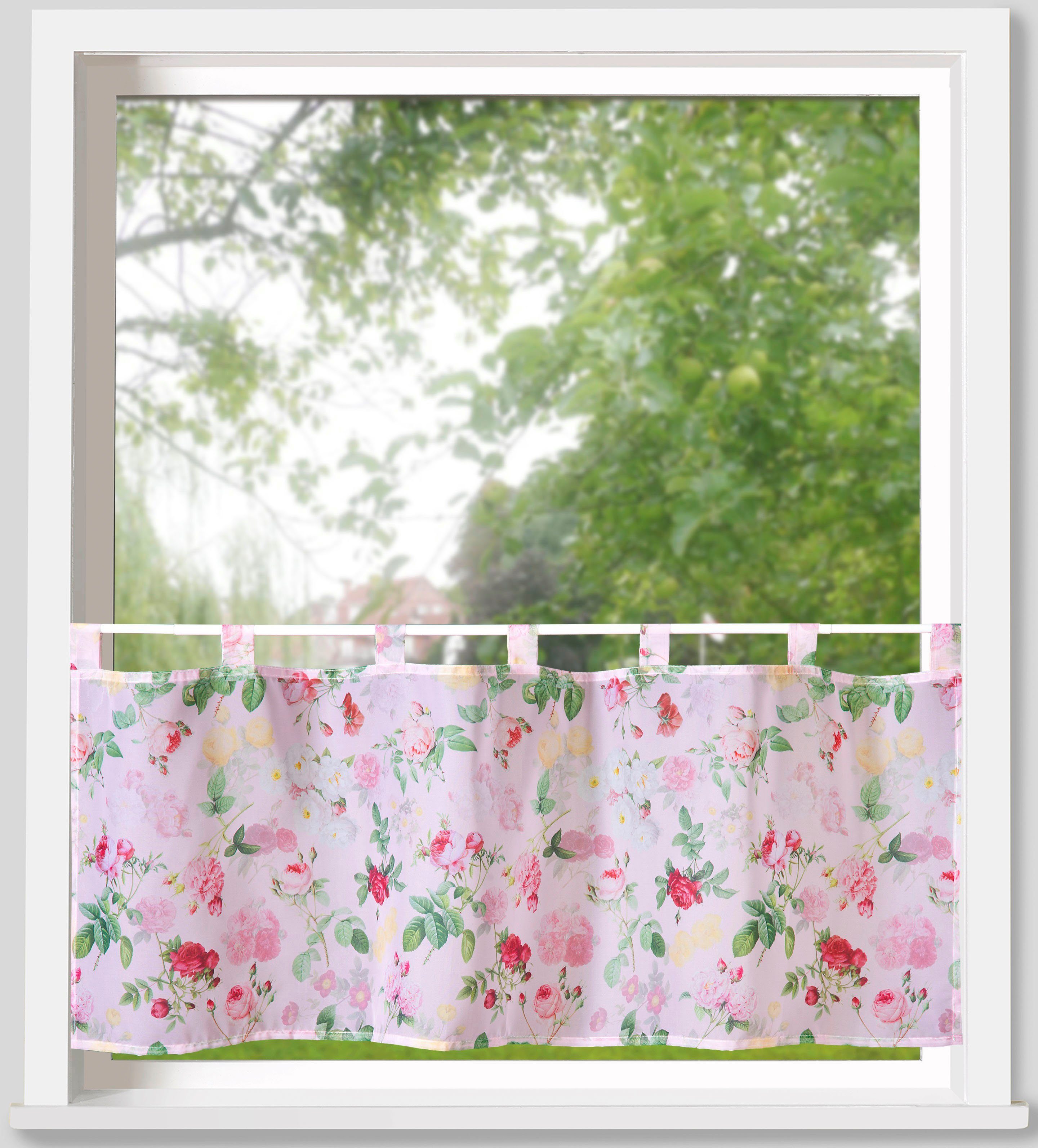 Weckbrodt Valletje Rosalie Bistro, voile, bedrukt, bloemig, HxB 45x120cm, gordijn, store (1 stuk)