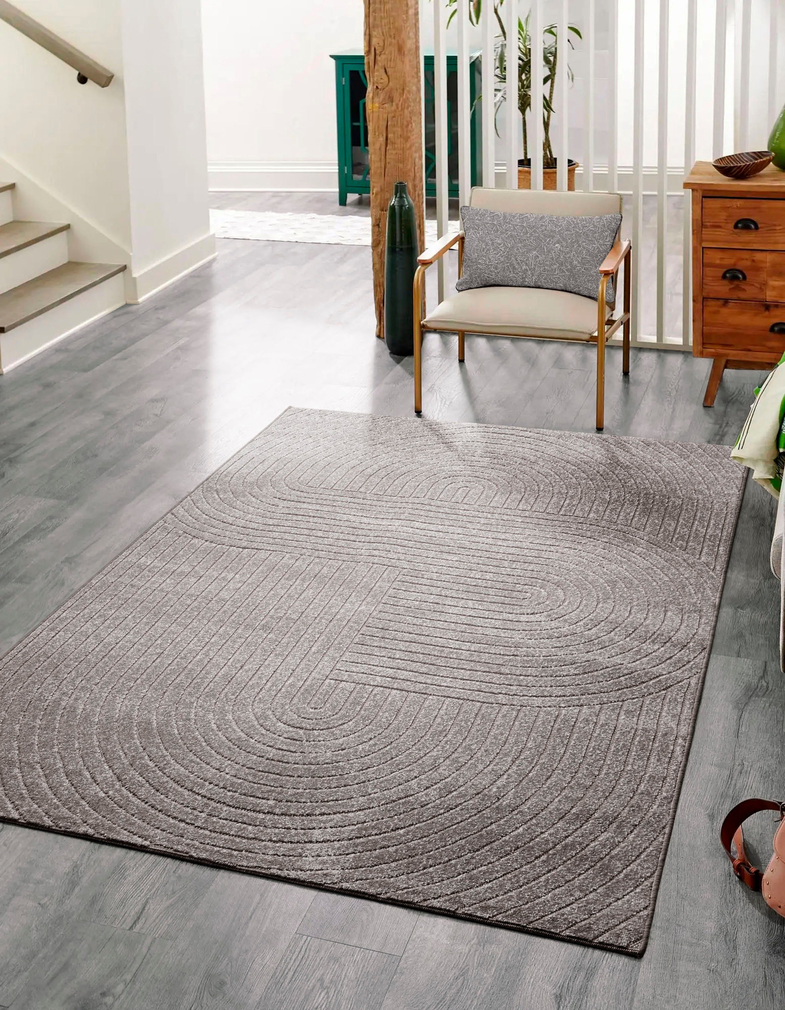 my home Vloerkleed Lorent Kortpolig, effen kleuren, hoog-laag effect, Scandi-look, geschikt voor buiten