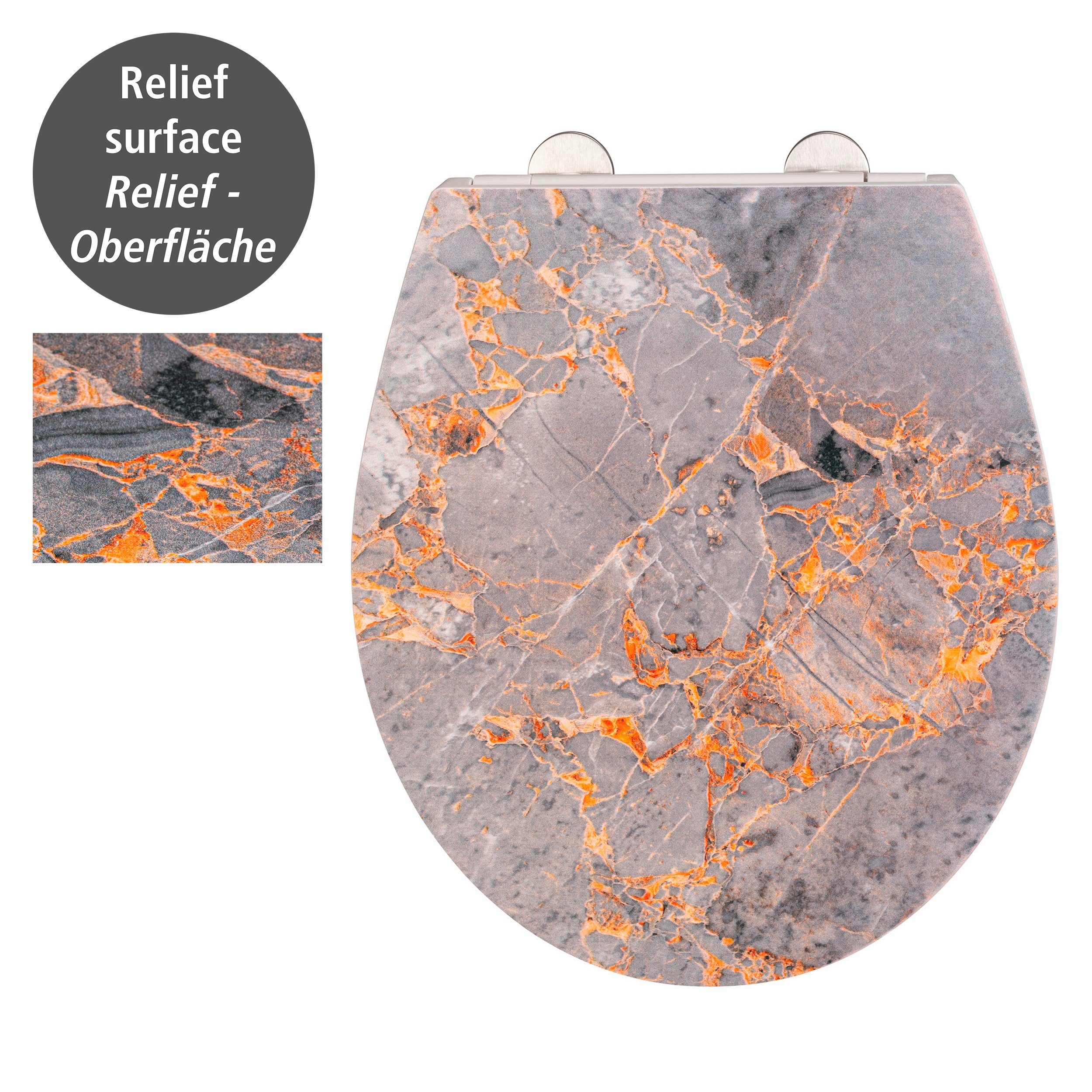WENKO Toiletzitting Grey Marble met reliëf, van antibacteriële duroplast