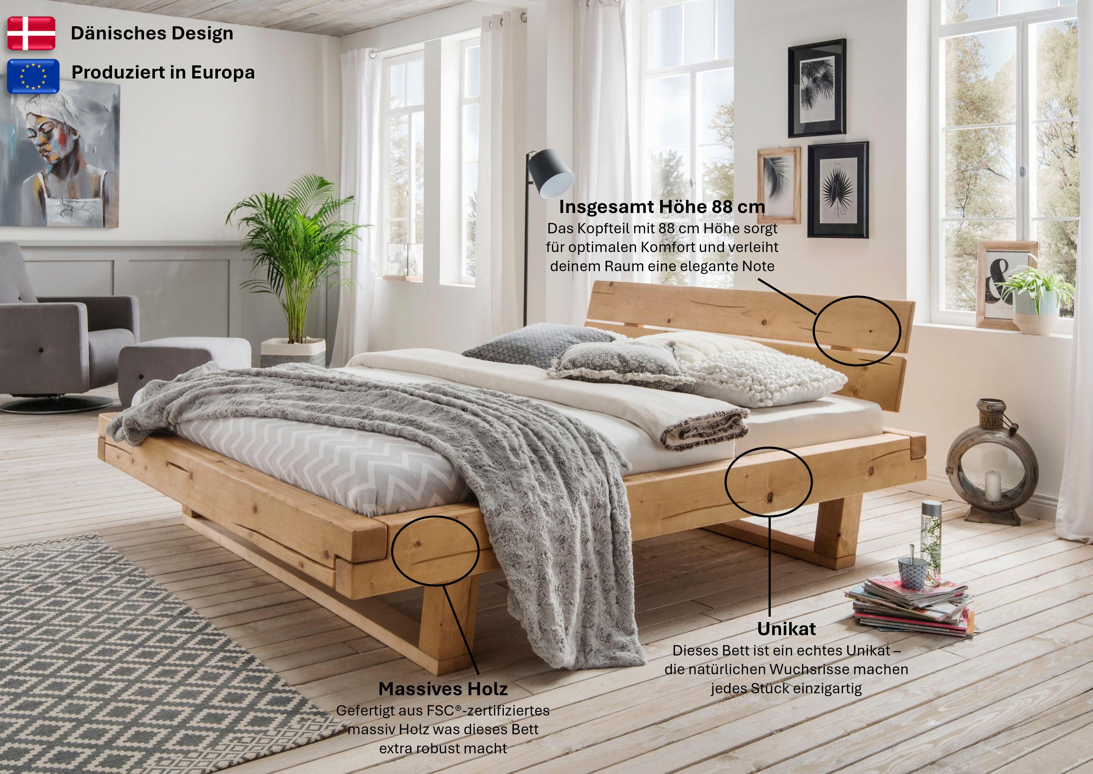Home affaire Massief houten ledikant Ultima balkenbed tweepersoonsbed, voeten met kuipvorm FSC®-gecertificeerde wilde eik of spar, veel breedtes om uit te kiezen