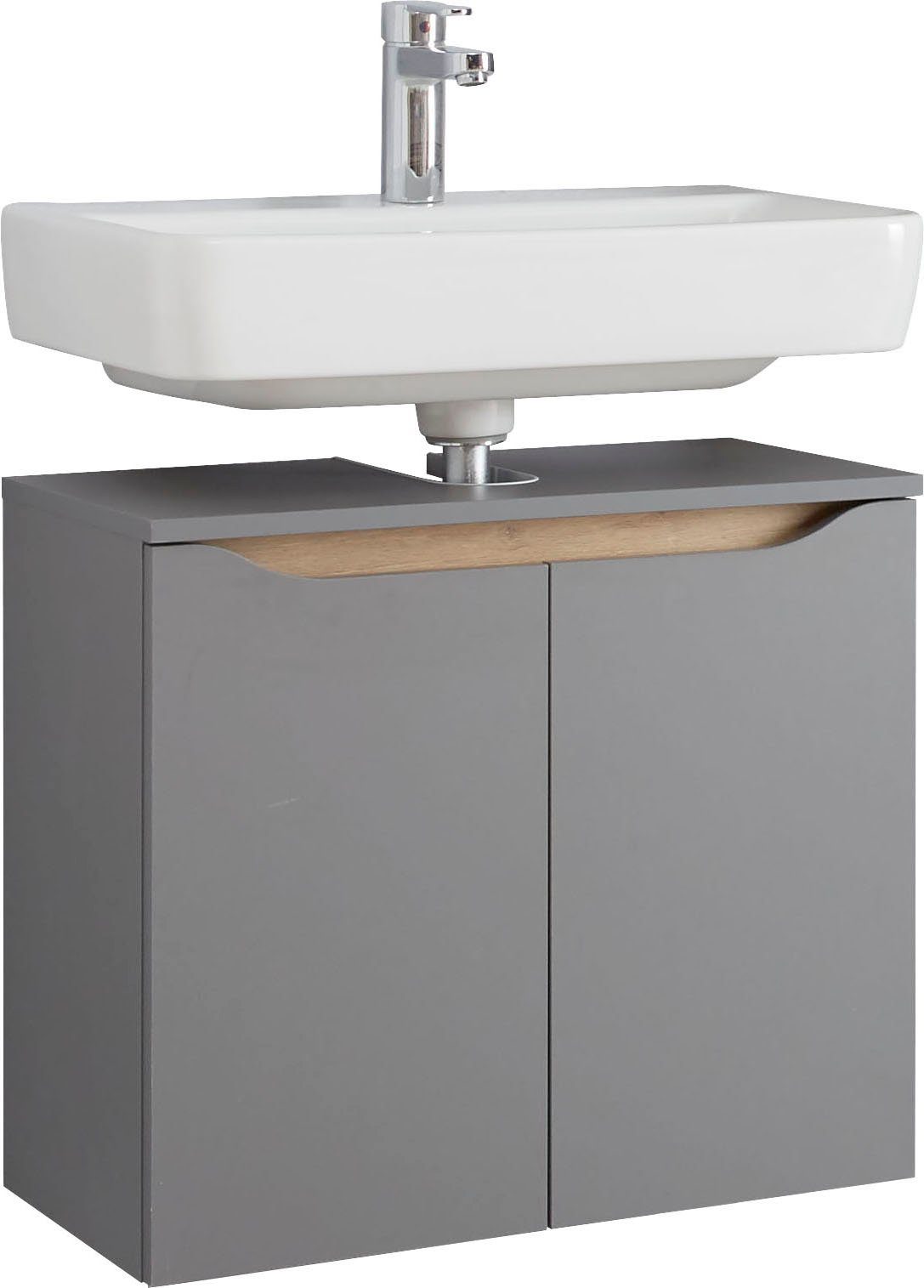 Saphir Wastafelonderkast Quickset onderkast, 60 cm breed, 2 deuren Wastafelonderkast met sifonuitsparing, zonder wasbak, greeploos