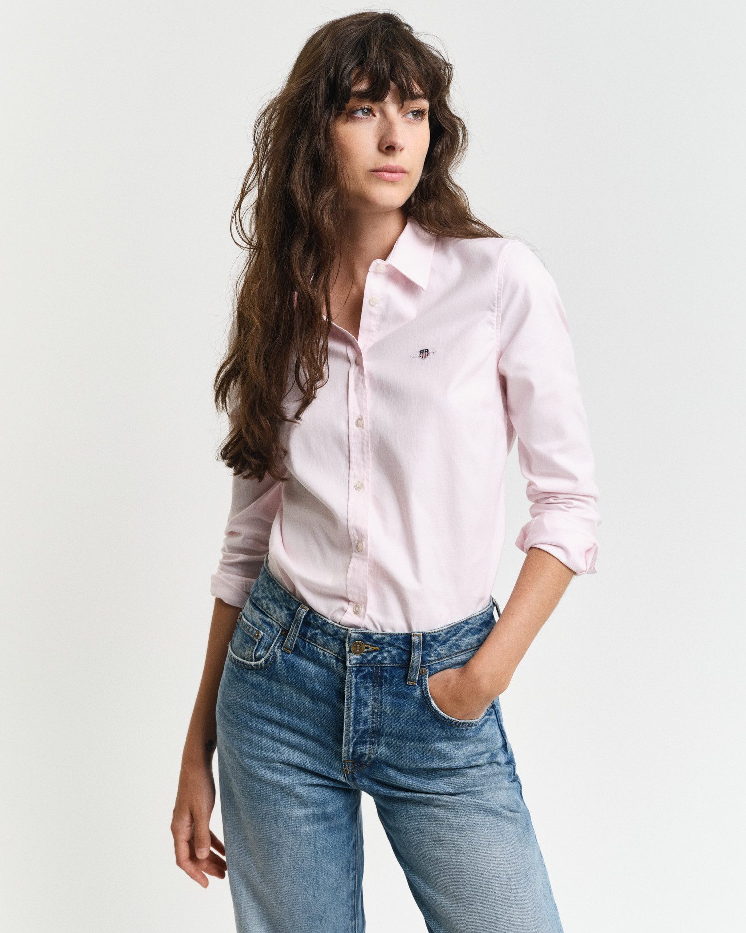 Gant Blouse met lange mouwen Nieuwe Slim Stretch Oxford Blouse voor comfortabel zitten en bewegingsvrijheid, new slim stretch, kreukvrij