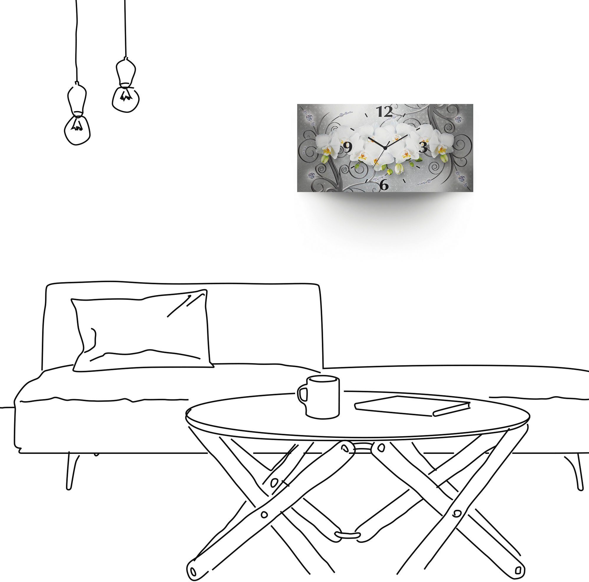 Artland Wandklok Witte orchideeën op ornamenten 3d-look geschulpt, met kwarts- of radiografisch uurwerk, verschillende maten