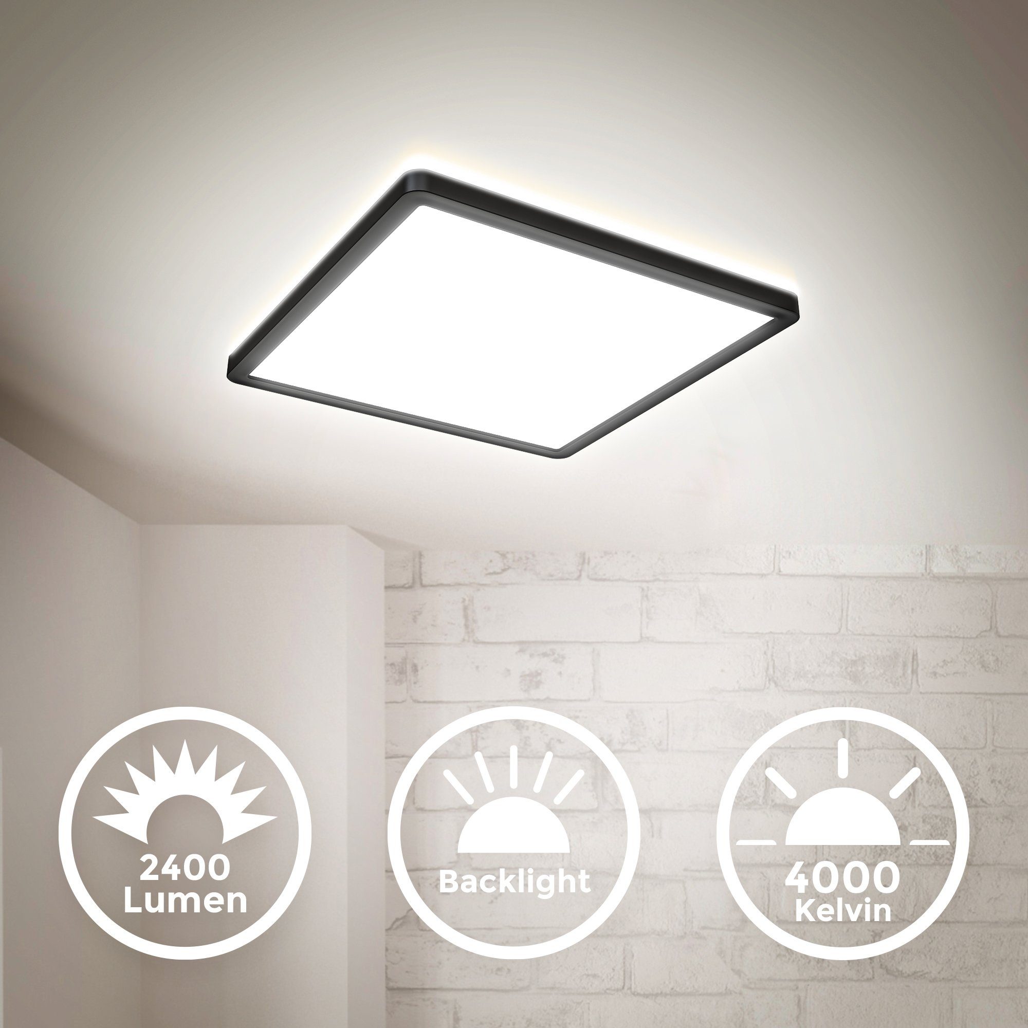 B.K.Licht Scherm Plafondlamp, 18 Watt, ultra-dun, indirect licht, neutraal wit