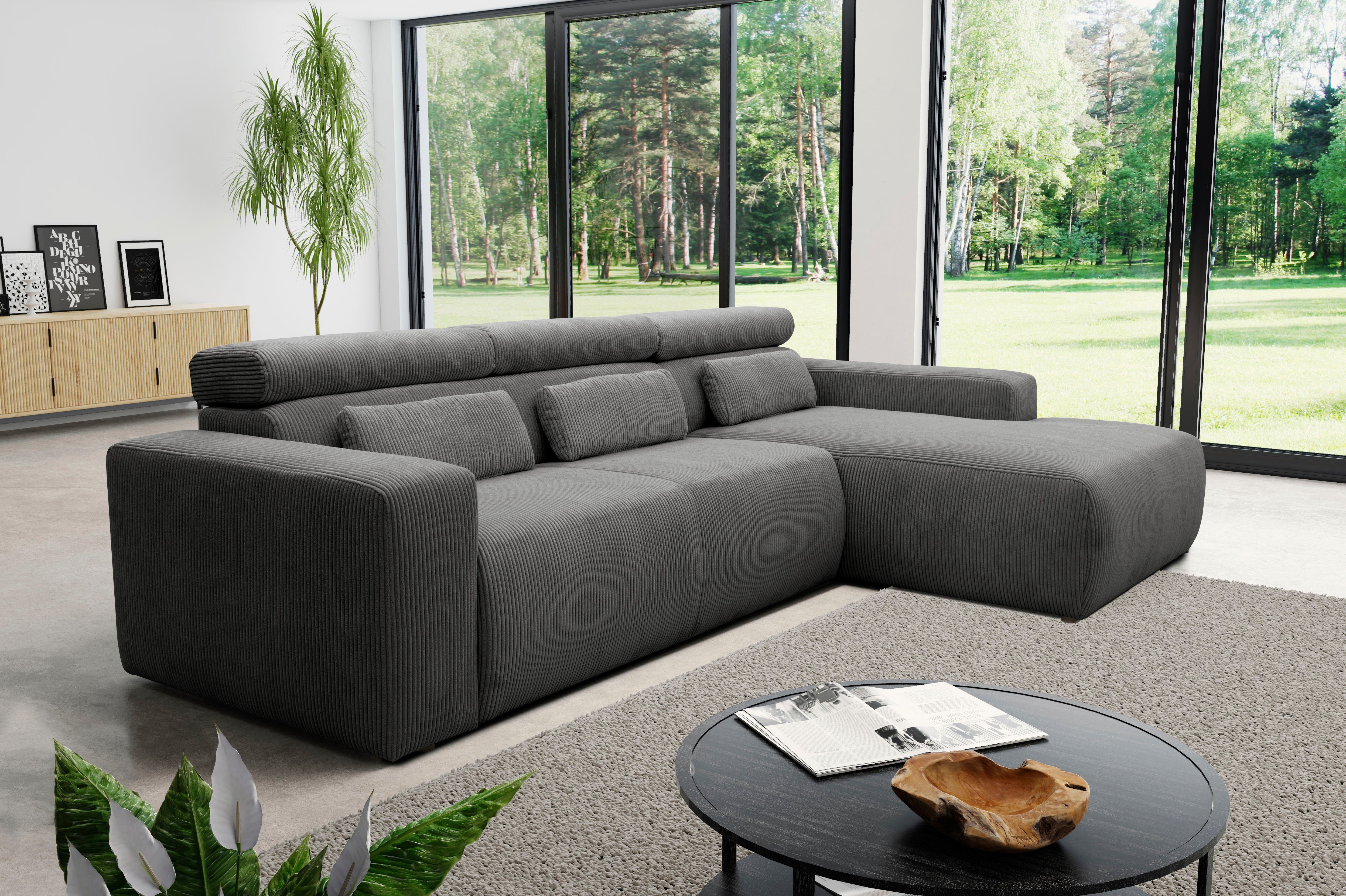 DOMO collection Hoekbank Brandon B/T/H: 289/177/80 cm, keuze met zitdiepteverstelling, L-vorm