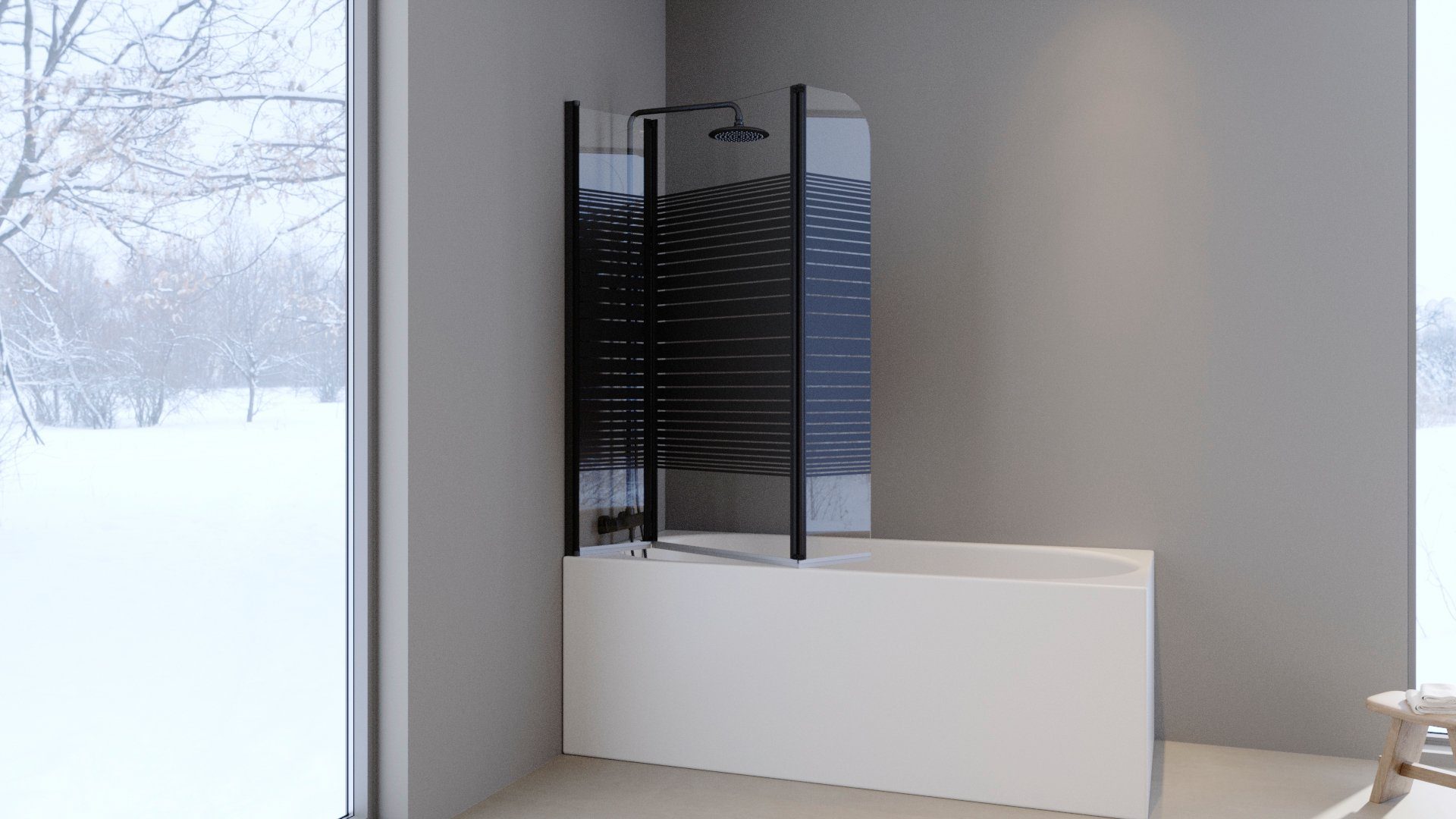 Marwell Badscherm White stripes met bescherming tegen inkijk, breedte: 125 cm, 125 cm x 3 cm (3-delig)