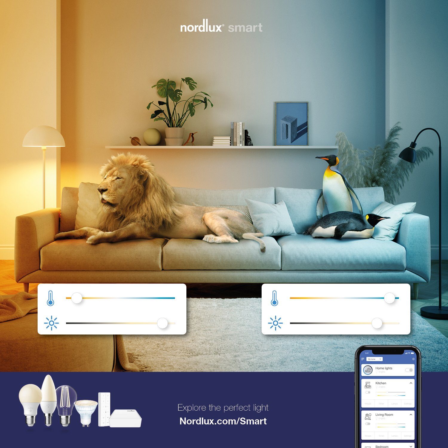 Nordlux Led-verlichting Smartlight Smart Home starter Kit+2 lampen + Bridge,met wifi of bluetooth (1 stuk)