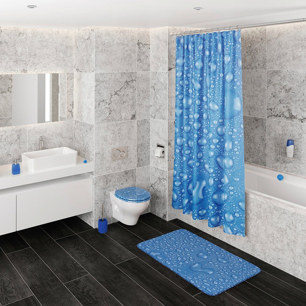 Sanilo Set badkameraccessoires Dauwdruppel blauw bestaand uit toiletzitting, badmat en wastafelplug (complete set, 3-delig)