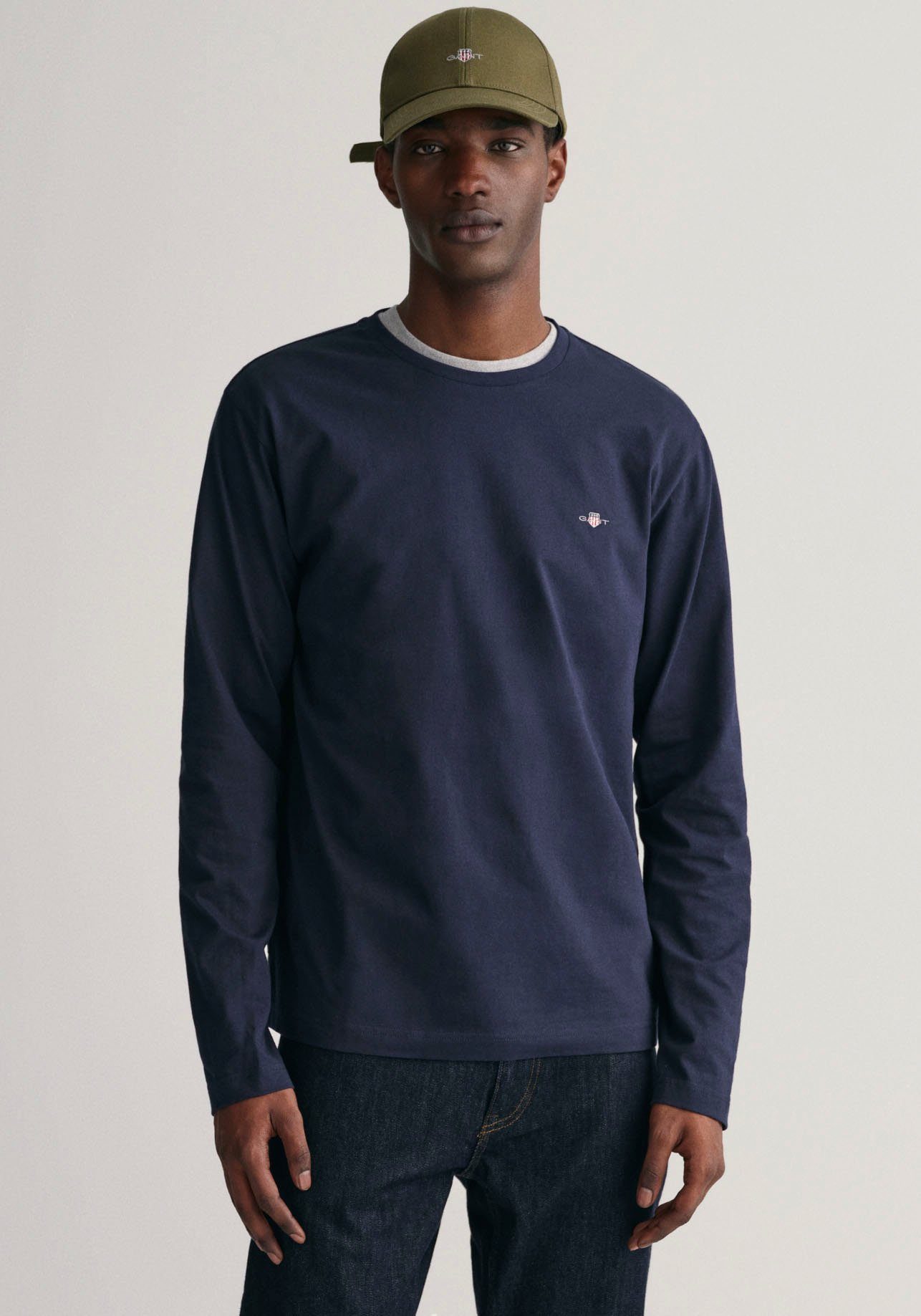 Gant Shirt met lange mouwen REG SHIELD LS T-SHIRT met logoborduursel op borsthoogte heren longsleeves maat XL blauw