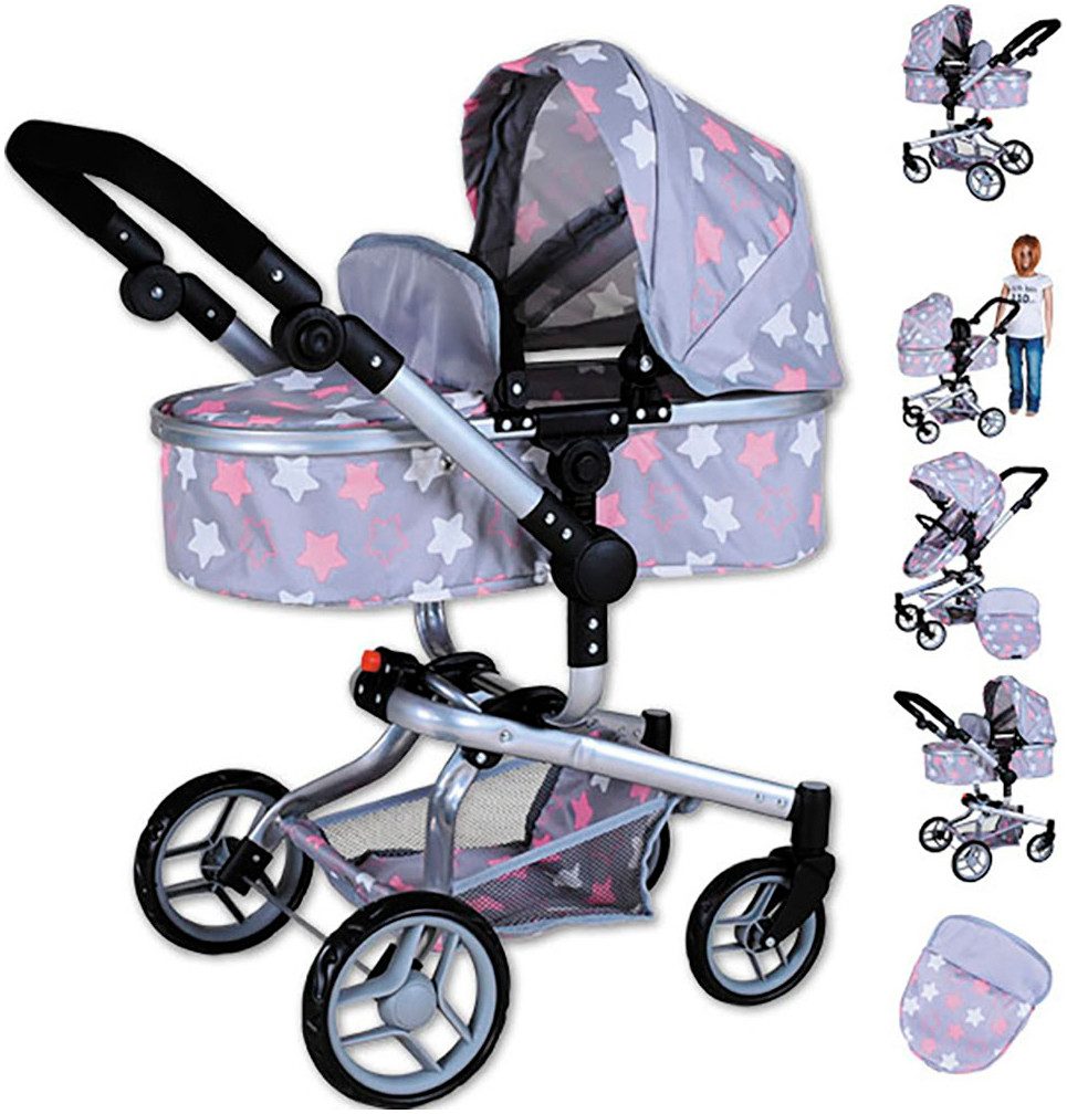 Knorrtoys® Combi-poppenwagen Boonk - star grey pink