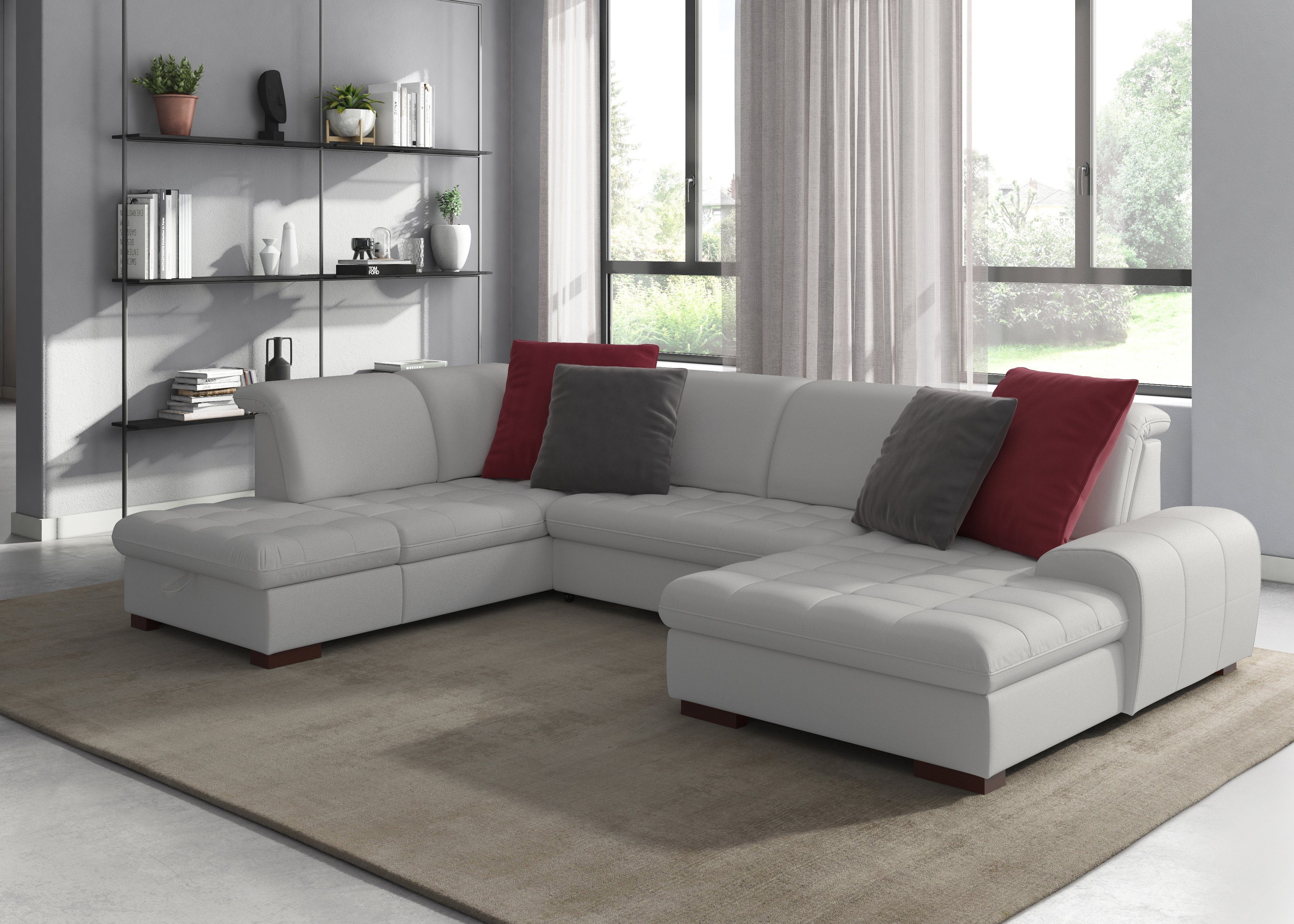 sit&more Zithoek Luxor U-vorm naar keuze met slaapfunctie, bedkist en verstelbare hoofdsteun zilver(kleur), zithoeken, Breedte ligoppervlak: 124 cm,