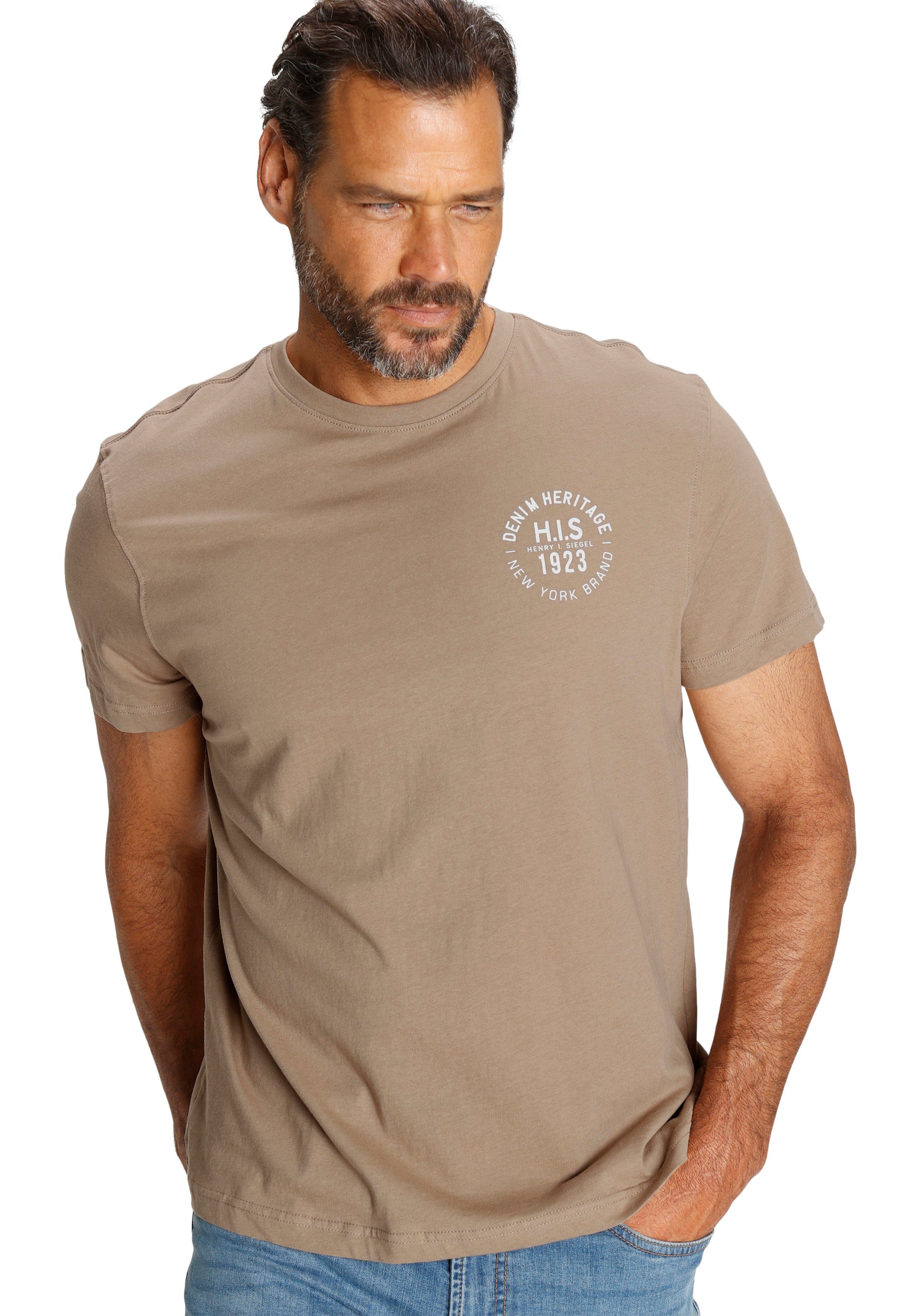 H.I.S T-shirt smal gesneden, bedrukt ontwerp, van 100% katoen (3-delig, Set van 3)