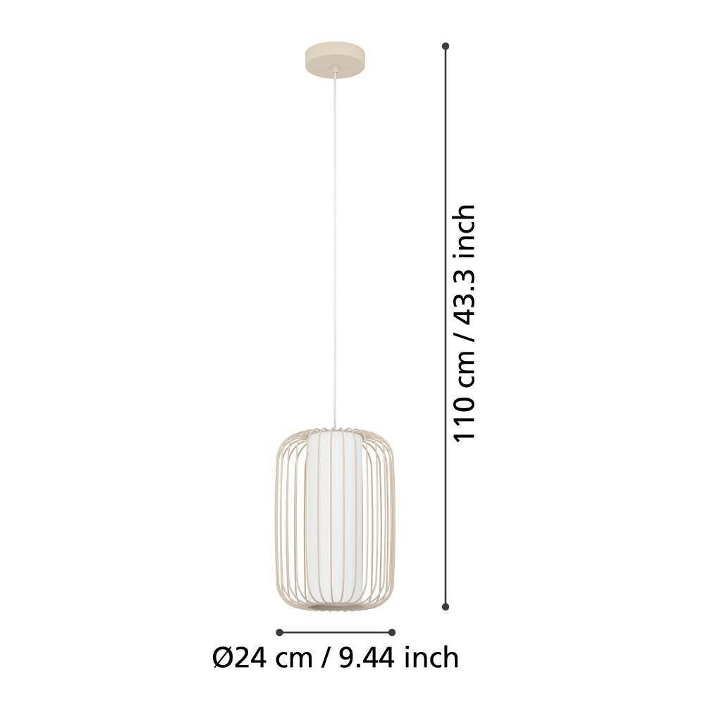 EGLO Hanglamp Terrarosa Hanglamp, metaal in zandkleur, textiel in wit, E27, Ø 24 cm (1 stuk)