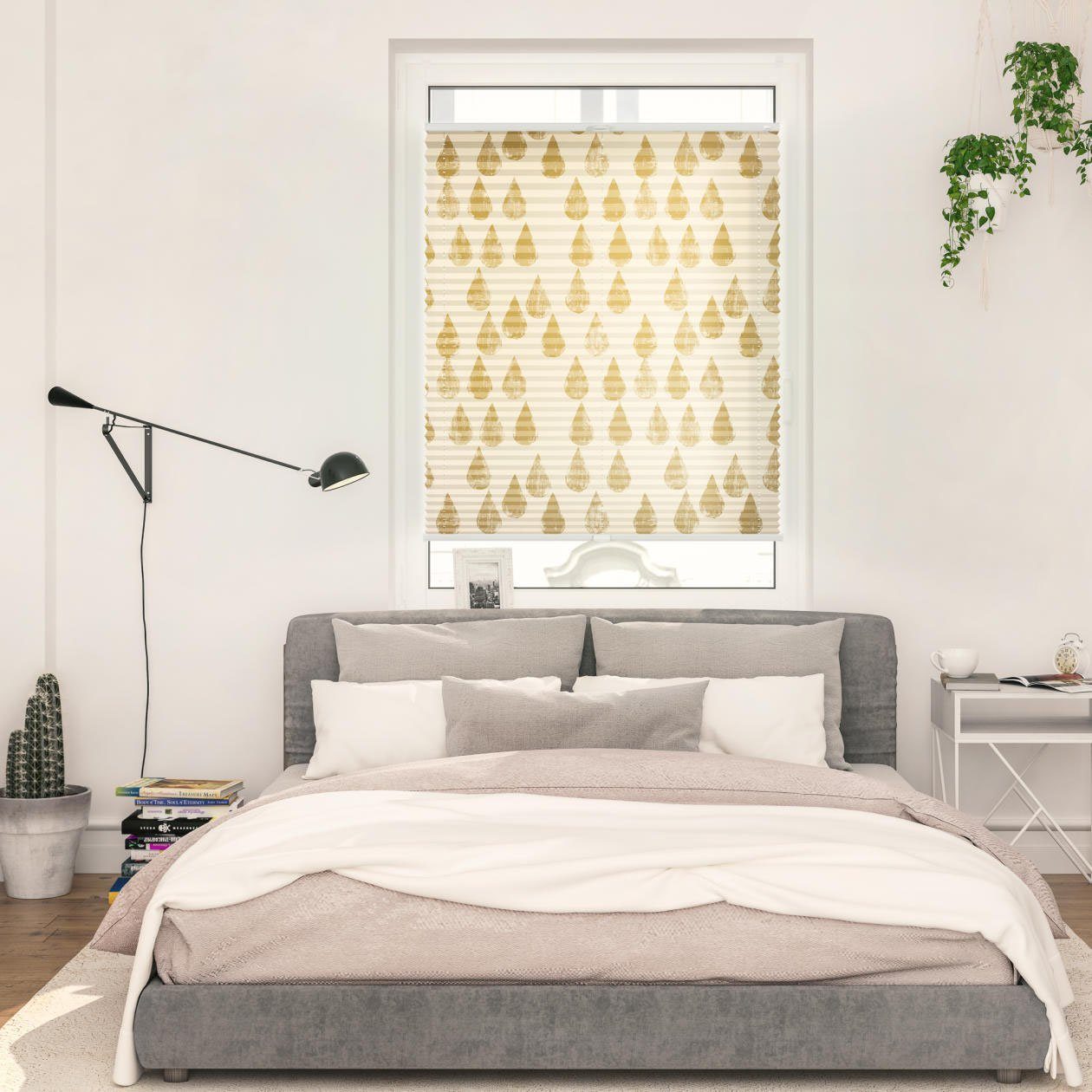LICHTBLICK Plissé Klemmfix, zonder boren, ondoorzichtig, golden drops - goud (1 stuk) plisségordijnen maat 90 cm x 130 cm goud(kleur)