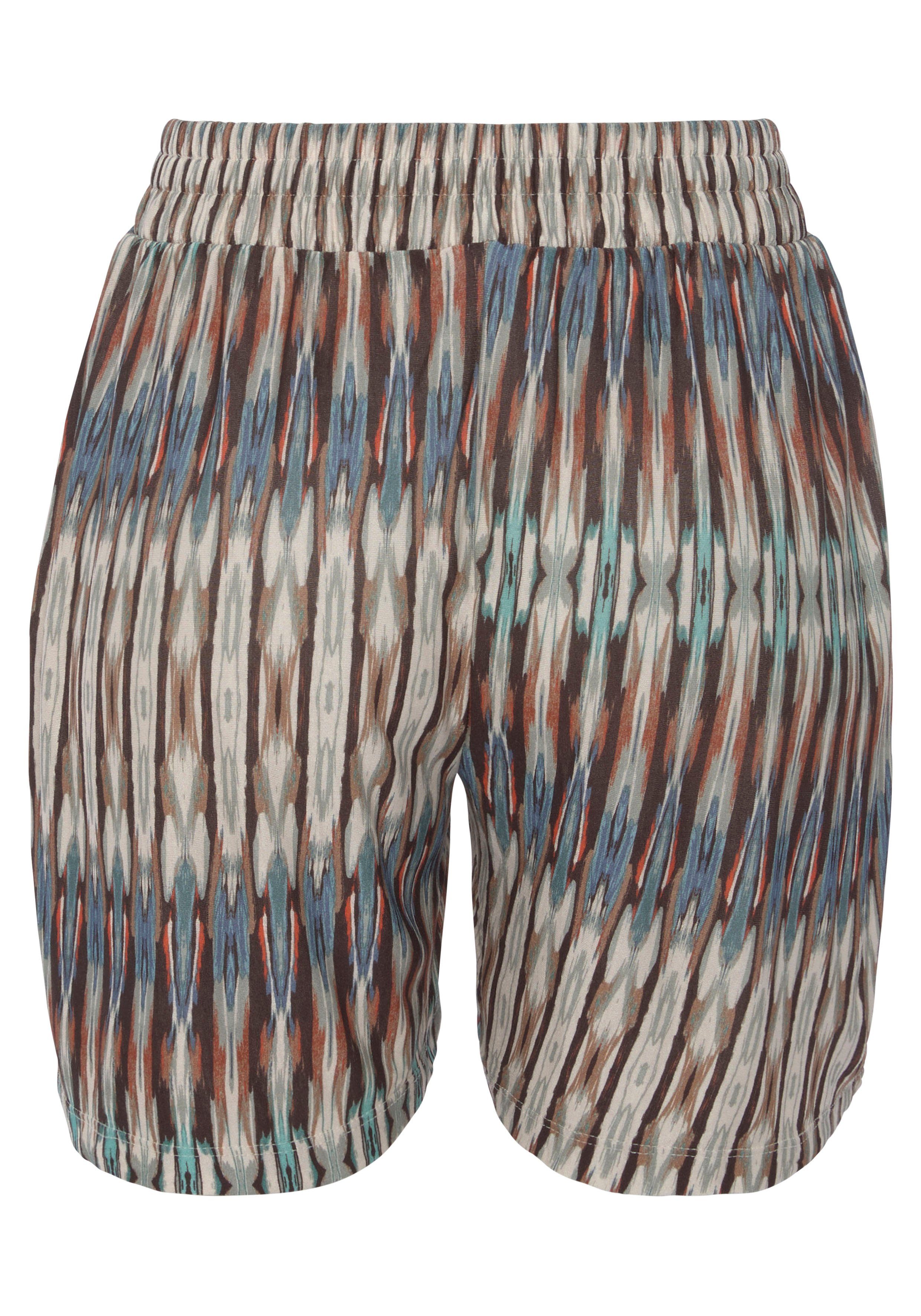 Vivance Short met etnische print, korte broek met elastiek, zomerse strandshorts