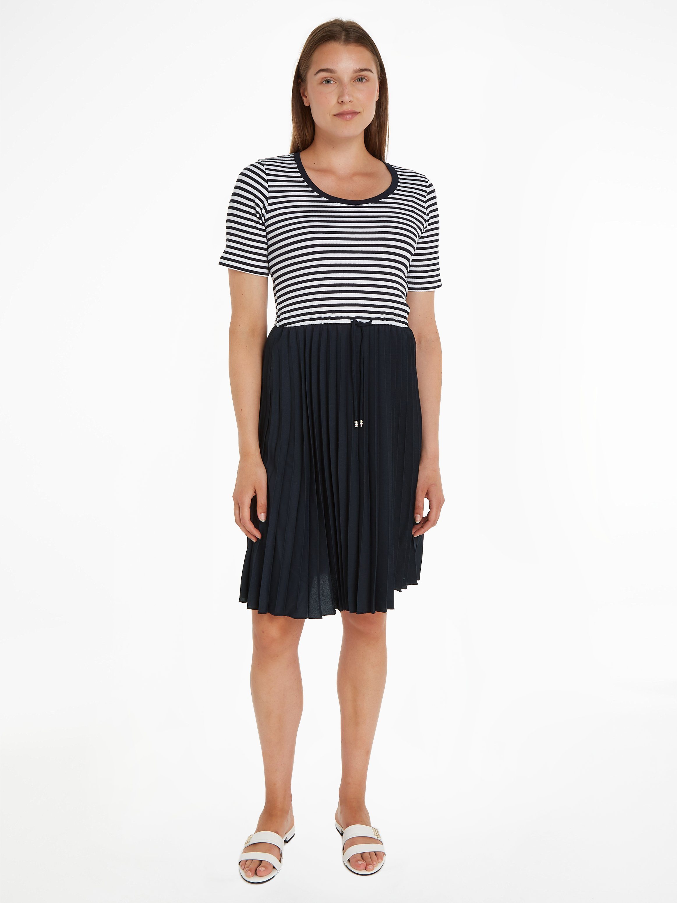 Tommy Hilfiger Midi-jurk 5x2 RIB CNK PLEATED KNEE DRS SS