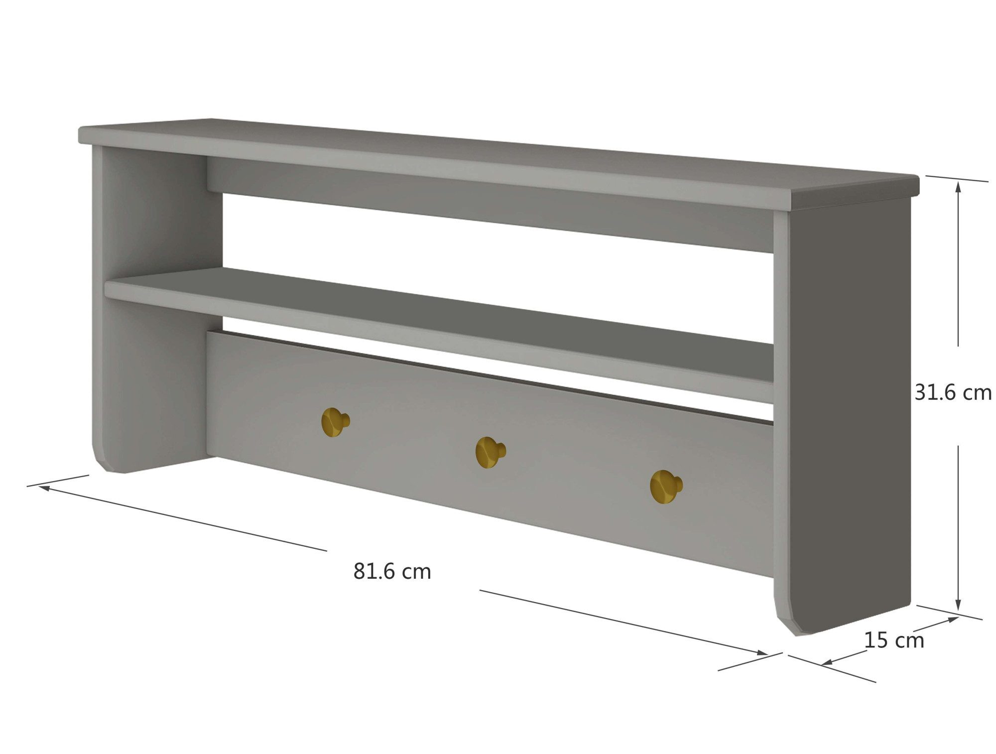 Thuka Wandplank Luna babyrek, wandplank, babykamer Kinderschap met messing knoppen. Oppervlak