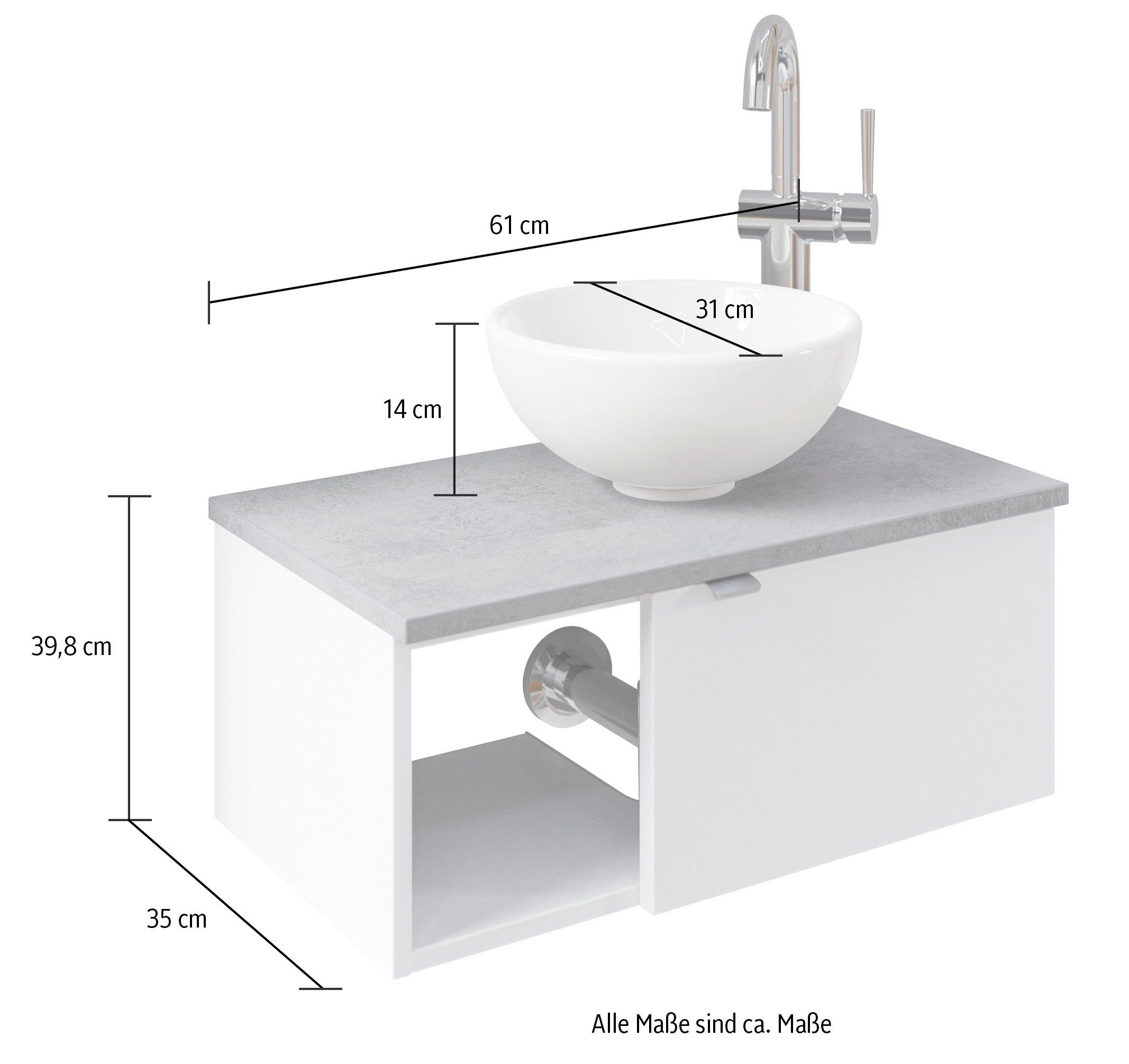 Saphir Wastafelonderkast Serie 6915 wastafel met onderkast voor gastenbadkamer, tweede toilet (3-delig)