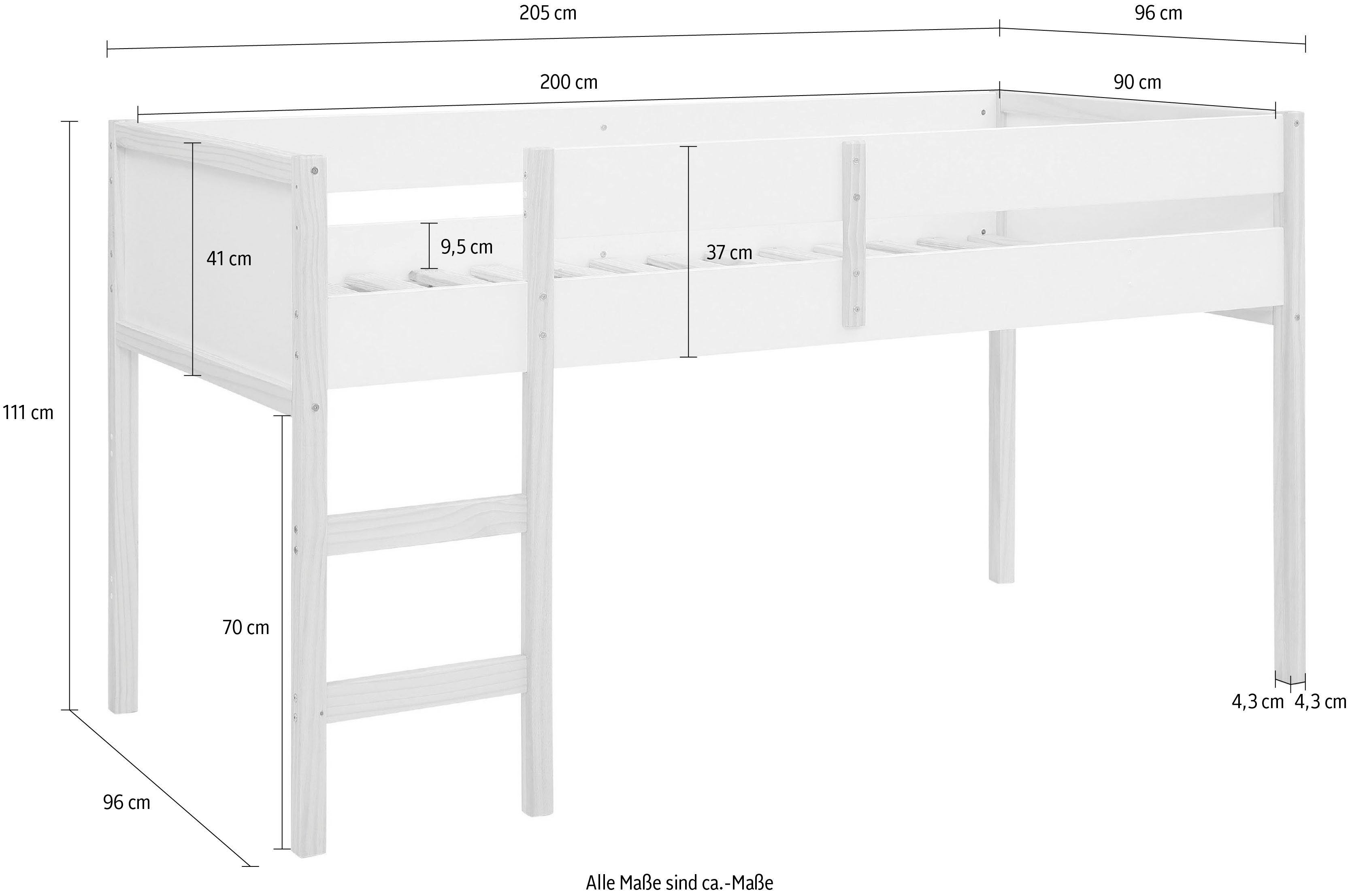 Lüttenhütt Hoogslaper Janne Grenenhout, 1-persoons, inclusief houten ladder, ligoppervlak 90x200 cm