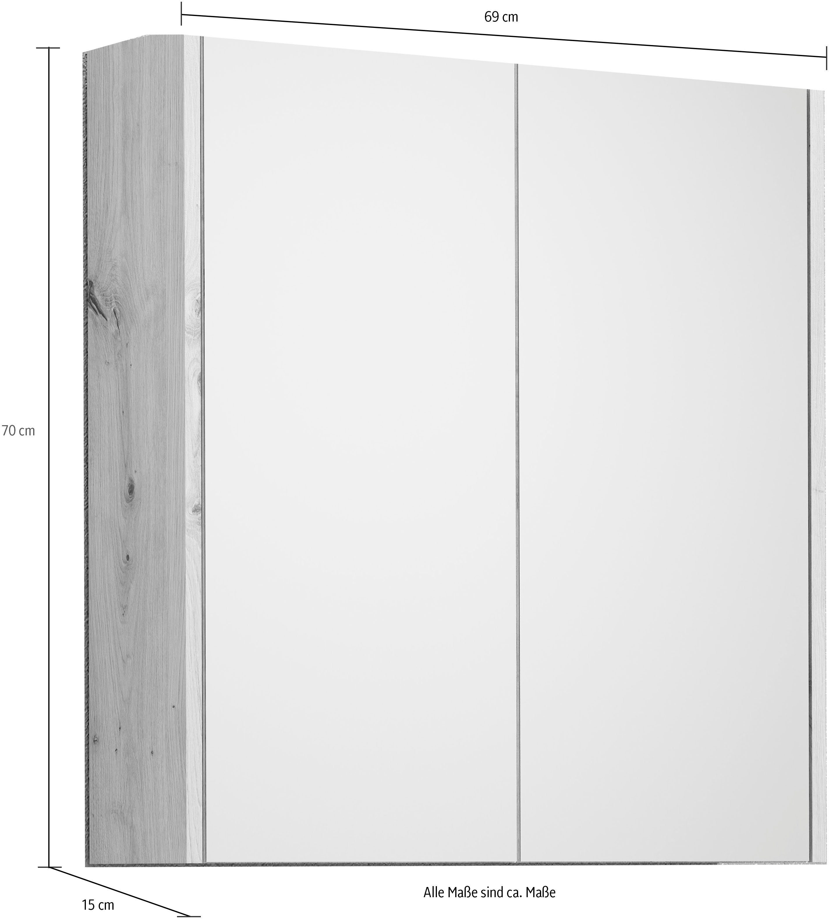 Places of Style Spiegelkast Tarragona Badspiegel met 2 spiegelt deuren en 2 legplanken - (B/D/H) 69/15/70 cm (1 stuk)