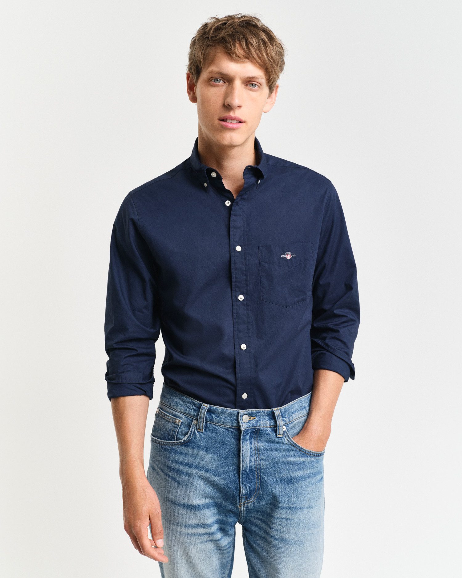 Gant Overhemd met lange mouwen Regular fit poplin overhemd licht slijtvast easy care