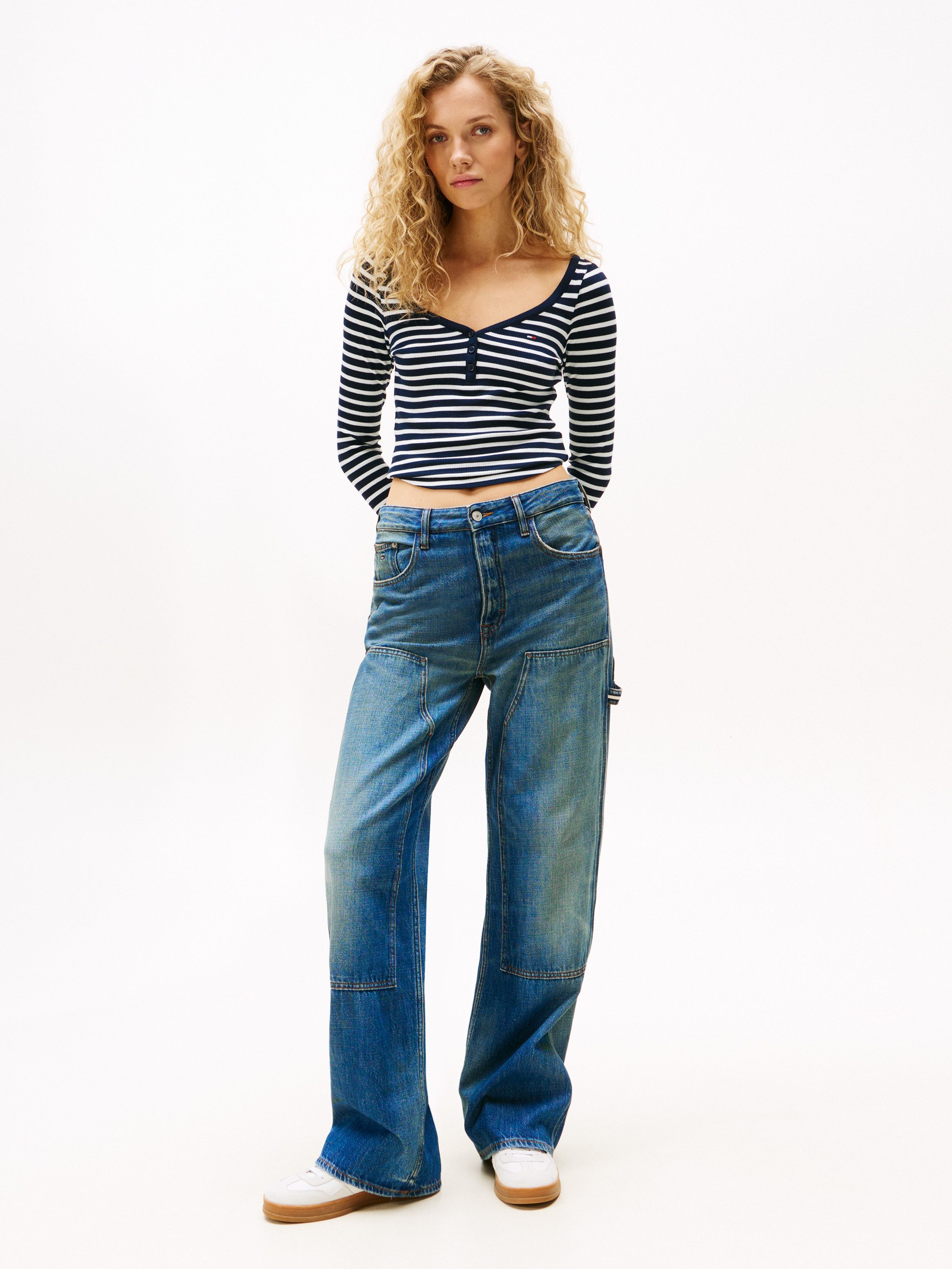 TOMMY JEANS Shirt met lange mouwen TJW SLIM HENLEY WAFFLE LS