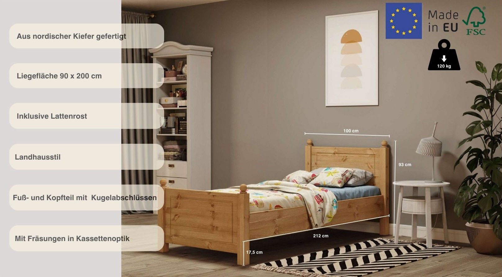 Home affaire Massief houten ledikant Mila, hoge belasting jeugdbed,! FSC® gecertificeerd massief hout