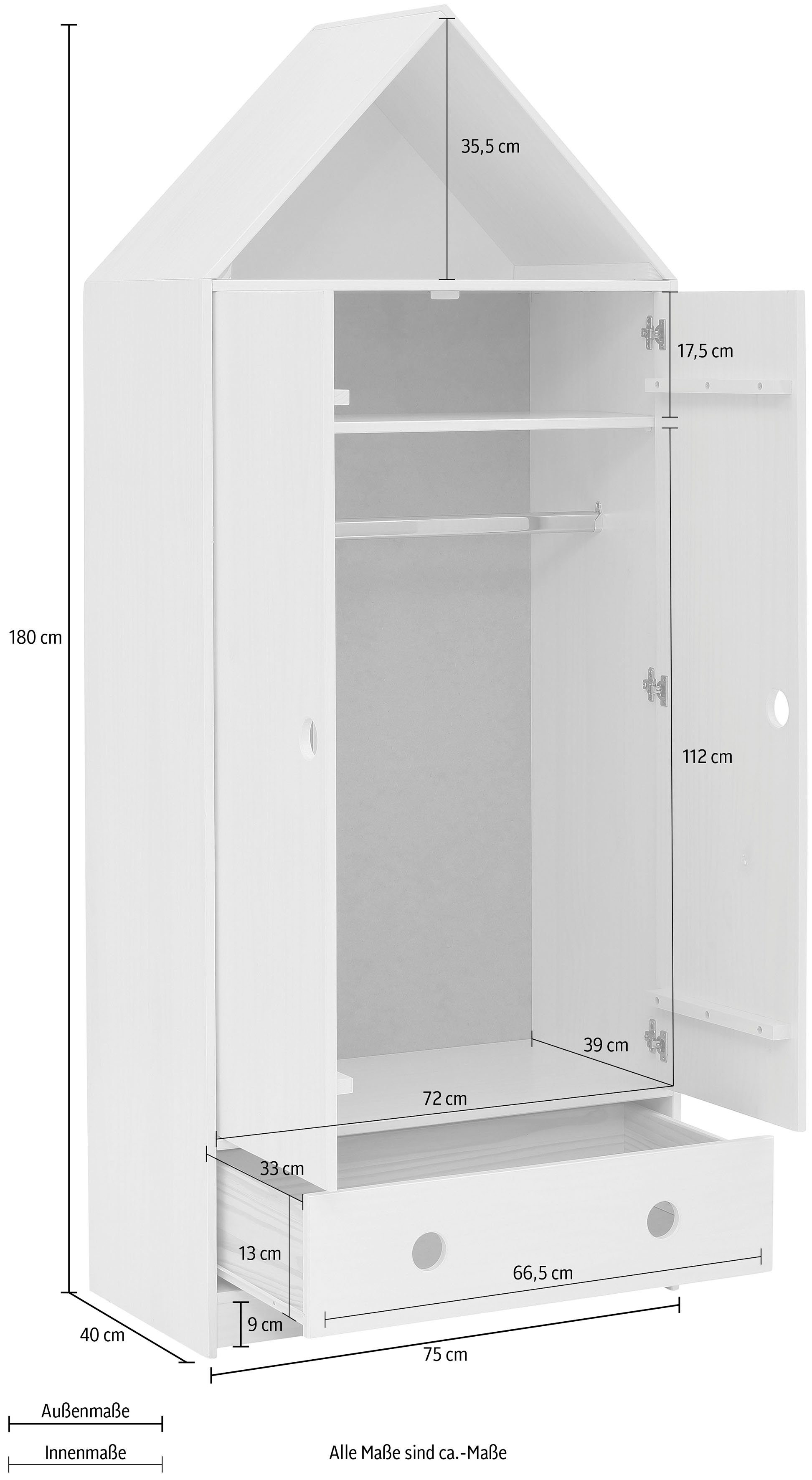 Lüttenhütt Kledingkast Alpi Grenenhout, met planken en garderobestang, hoogte 180 cm